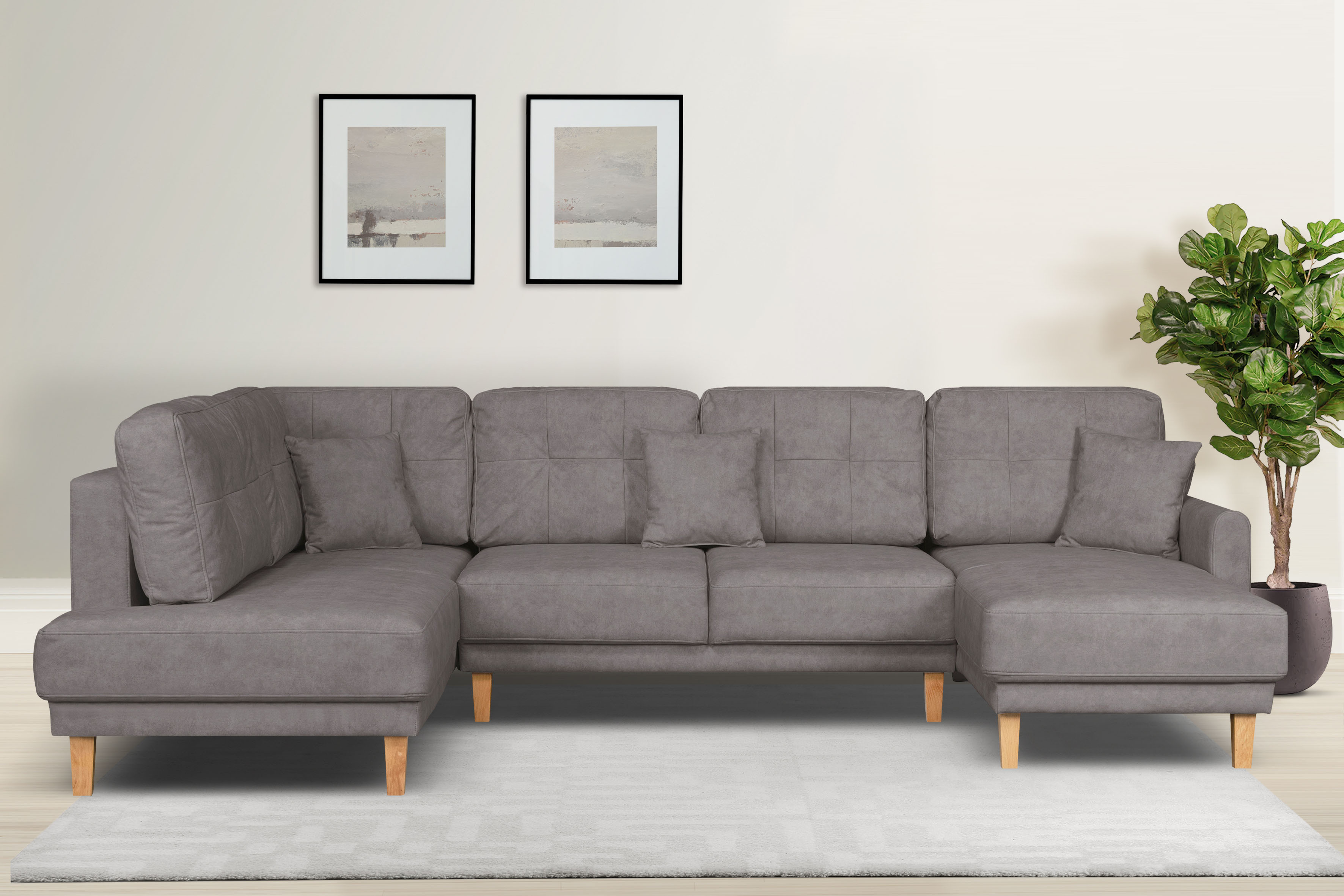 OTTO home Wohnlandschaft "TRIPLO U-Form wahlweise mit Schlaffunktion, B/T/H: 310/192/90 cm" Schlafsofa, auch mit Bettkasten, Steppung im Rückenkissen