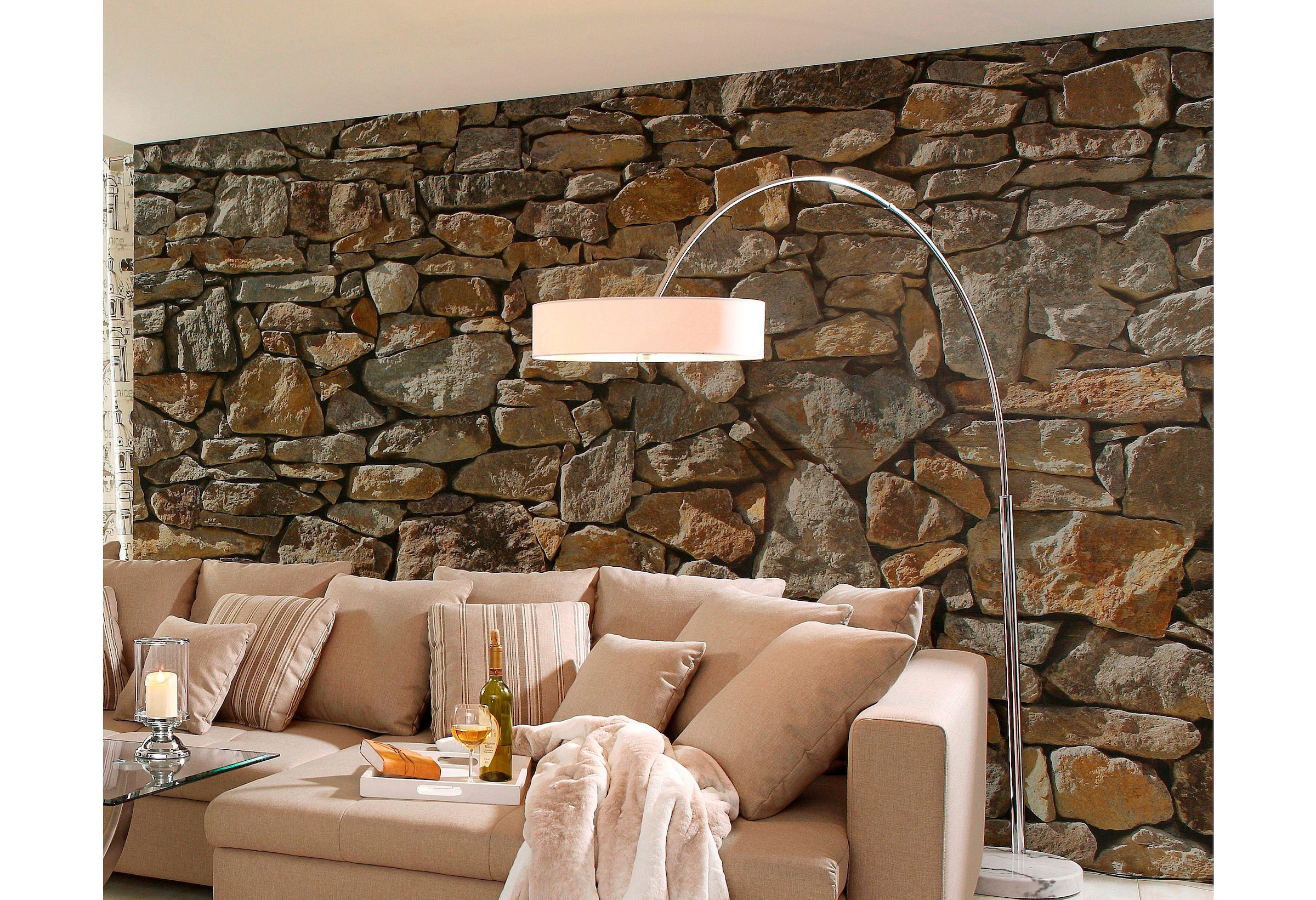 Komar Fototapete »Stone Wall - Größe 368 x 254 cm«, bedruckt, Wohnzimmer, Schlafzimmer