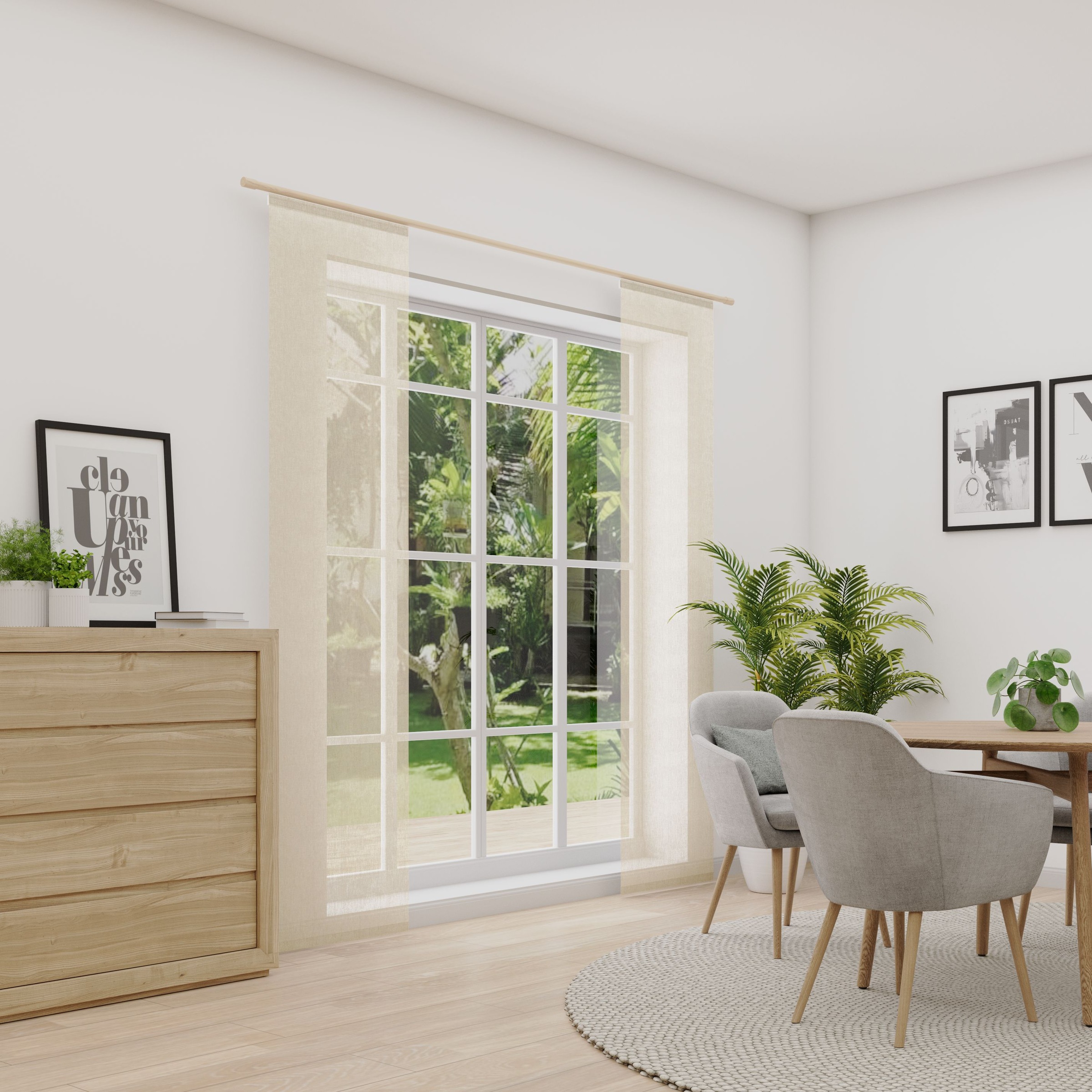 Schiebegardine NEUTEX FOR YOU, B:60cm H:245cmhellbeige, Polyester, Wohnzimmer, Gardinen, "LUCIA", Criss-cross Optik mit Effektgarn