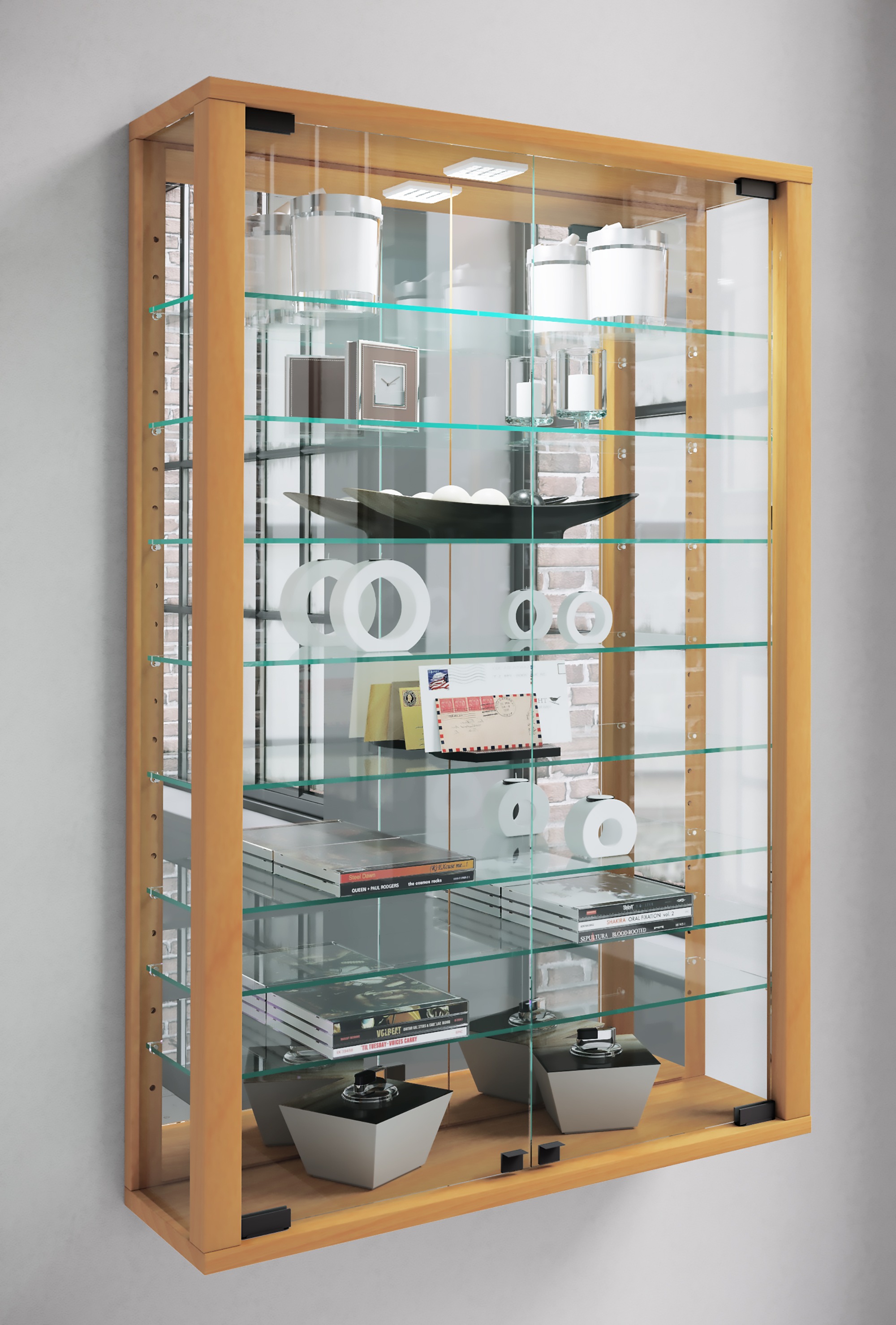 VCM Wandregal »VCM Glasvitrine hängend | Vitrine Glas mit ESG-Sicherheitsglas | Maße ca. . H. 91 x B. 59 x T. 18 cm| Hängevitrine Glas | Modern und platzsparend | Vitrine Glas - Vitrosa Mini Spiegel«