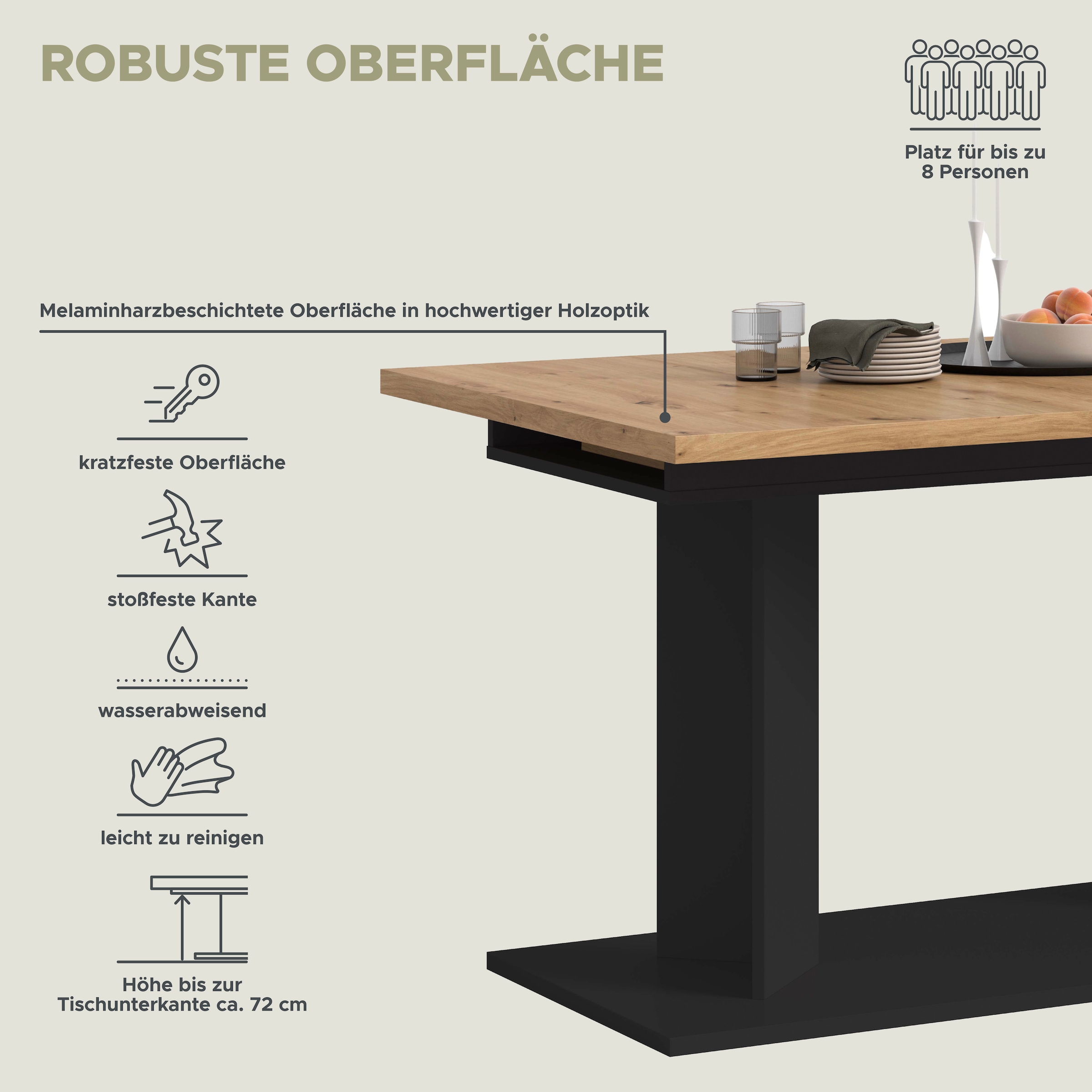 Home affaire Esstisch »GERO, 150-190 cm, ausziehbar, Säulengestell« in verschiedenen Ausführungen erhältlich, 1 Stk. tlg. Tisch, Esstisch, Esszimmer, Esszimmertisch, Küchetisch, Bartisch