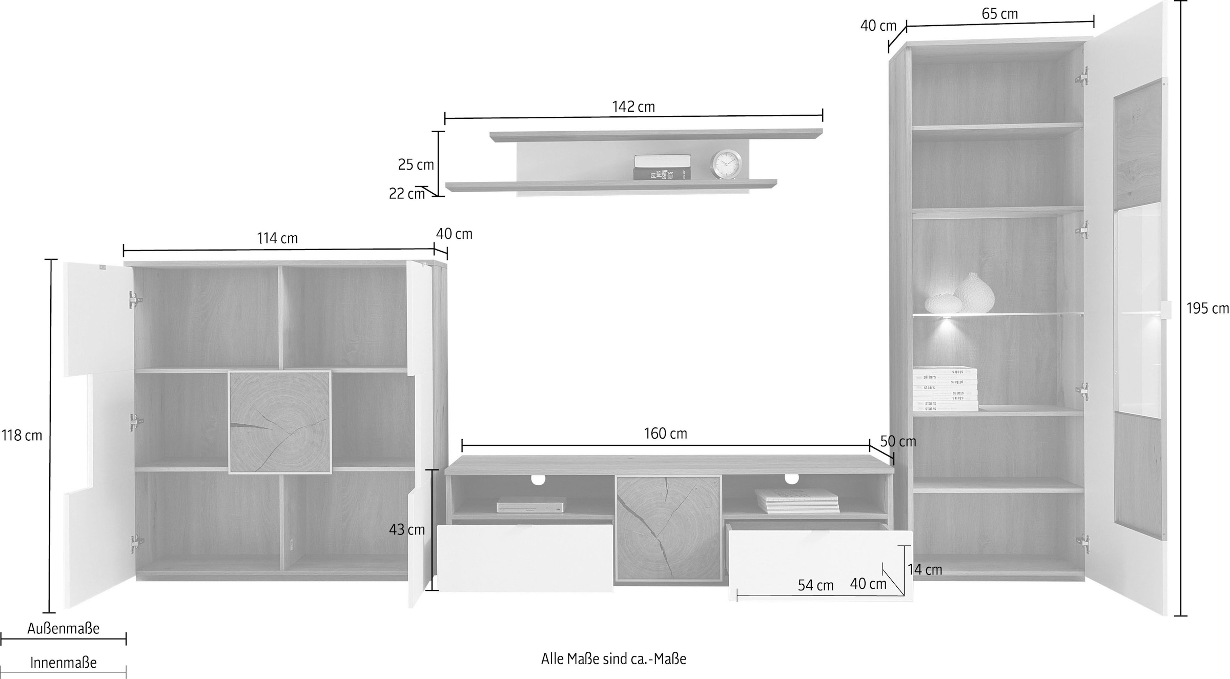 VOGL Möbelfabrik Wohnwand, (Set, 4 St.)