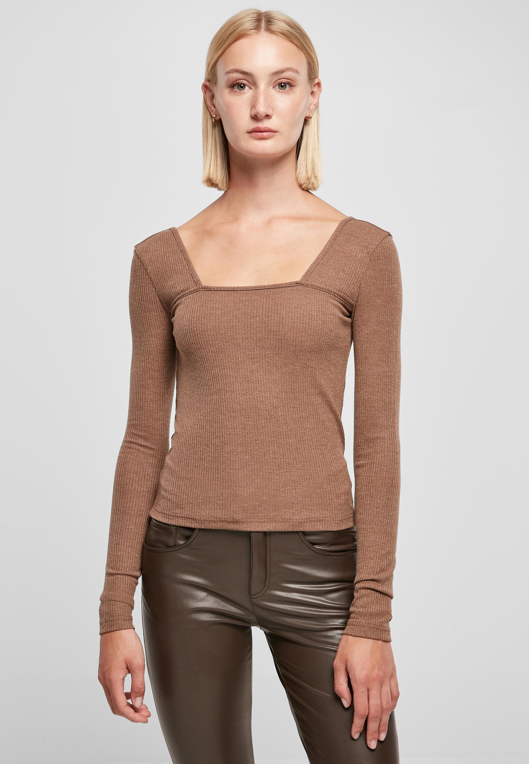 URBAN CLASSICS Longsleeve »Urban Classics Damen Ladies Rib Squared Neckline Longsleeve«, (1 tlg.)
