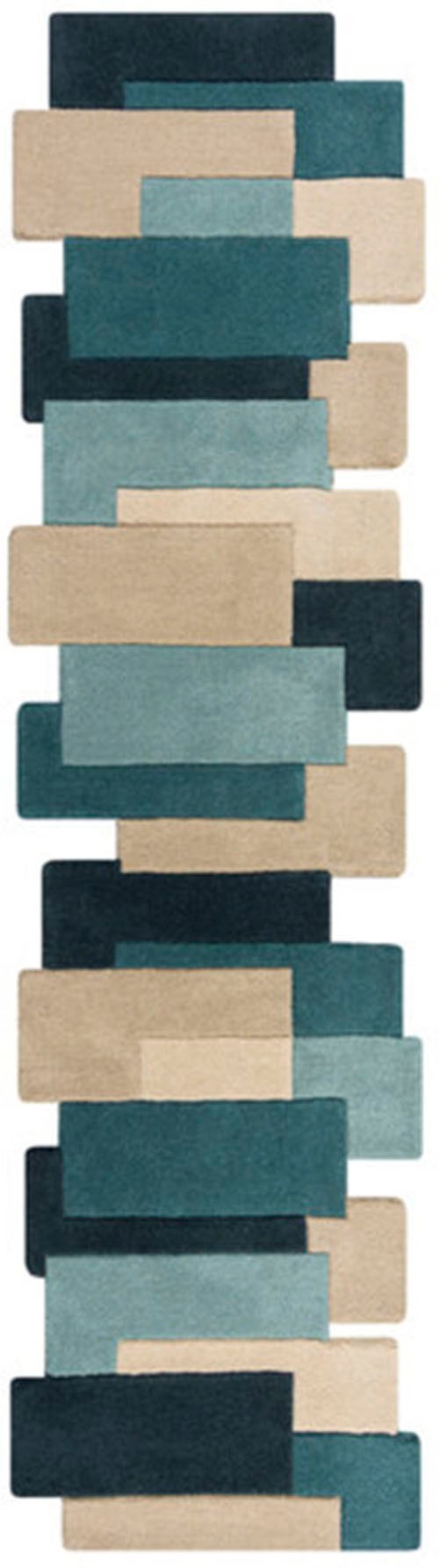 FLAIR RUGS Wollteppich »Abstract Collage«, rechteckig, 11 mm Höhe, 100% Wolle, Karo Design, Patchwork, modern, mehrfarbig