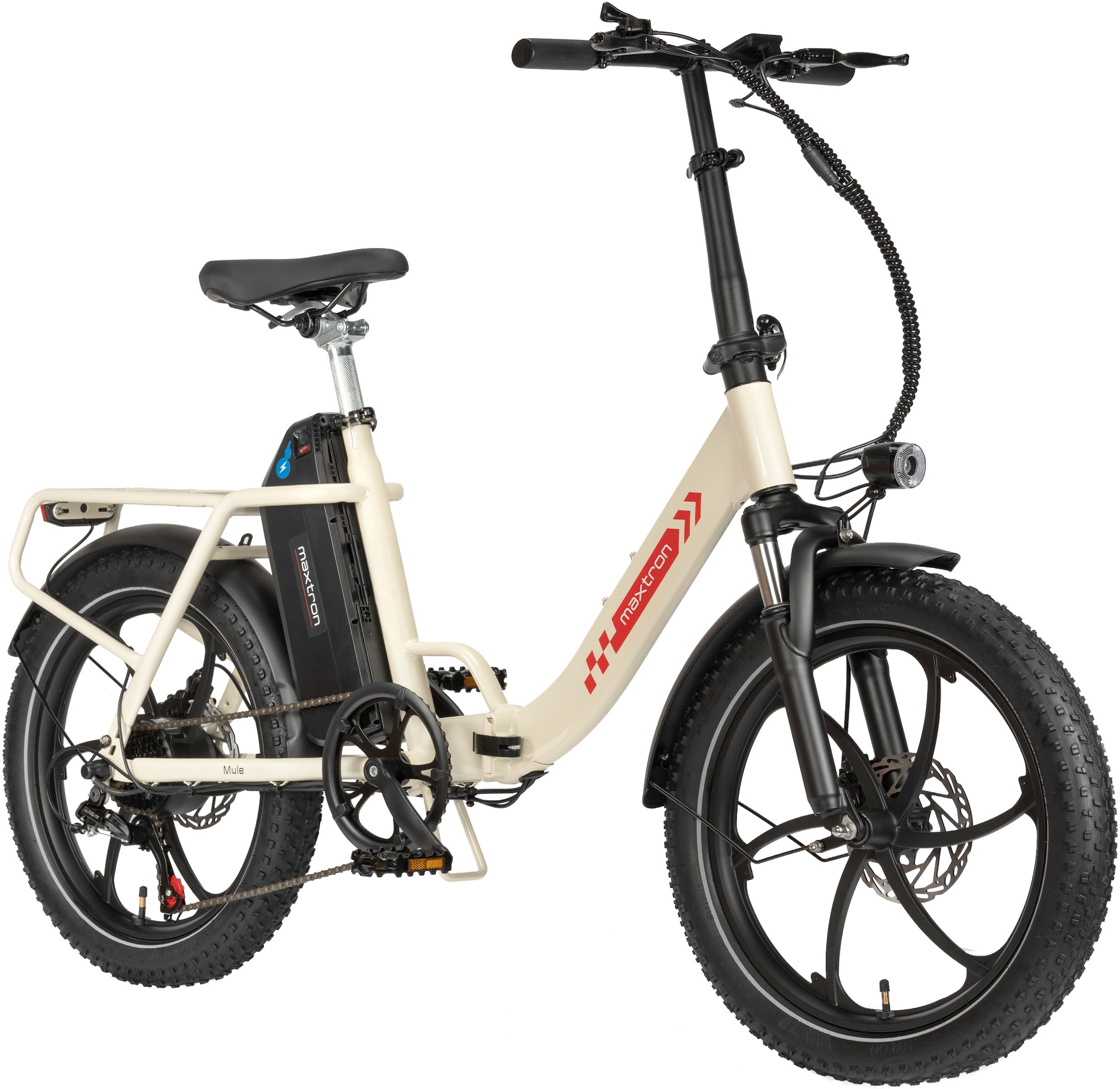 Maxtron »Maxtron MULE Klapprad« 7 Gang Shimano ALTUS Schaltwerk Kettenschaltung 250 W Packung,  Stadt & Abenteuer: 20" Fatbike mit XXL 20Ah Akku.