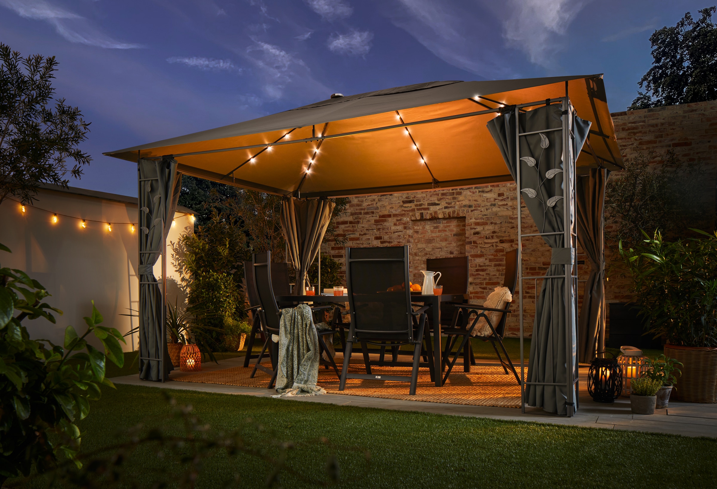 Livotion Pavillon, mit LED Beleuchtung, in Blätteroptik, in 300x300 und 300x400cm
