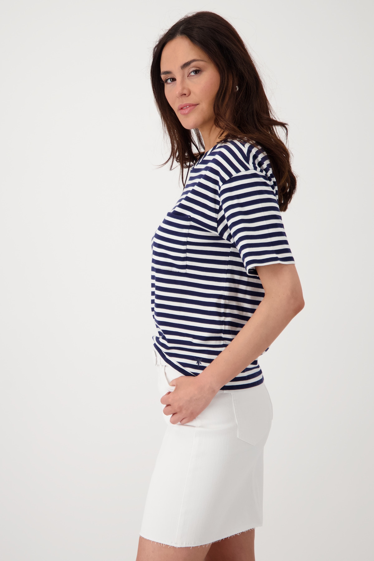 Monari T-Shirt »Shirt Pima Ringel«, Mit Rundhalsausschnitt