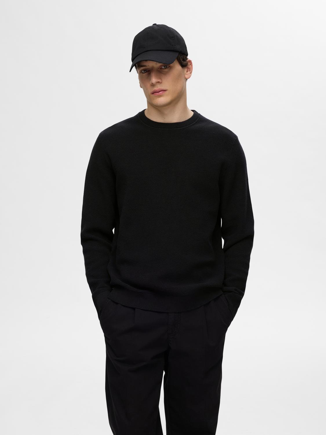 SELECTED Rundhalspullover "SLHROSS LS KNIT STRUCTURE CREW NECK NOOS" Baumwo günstig online kaufen