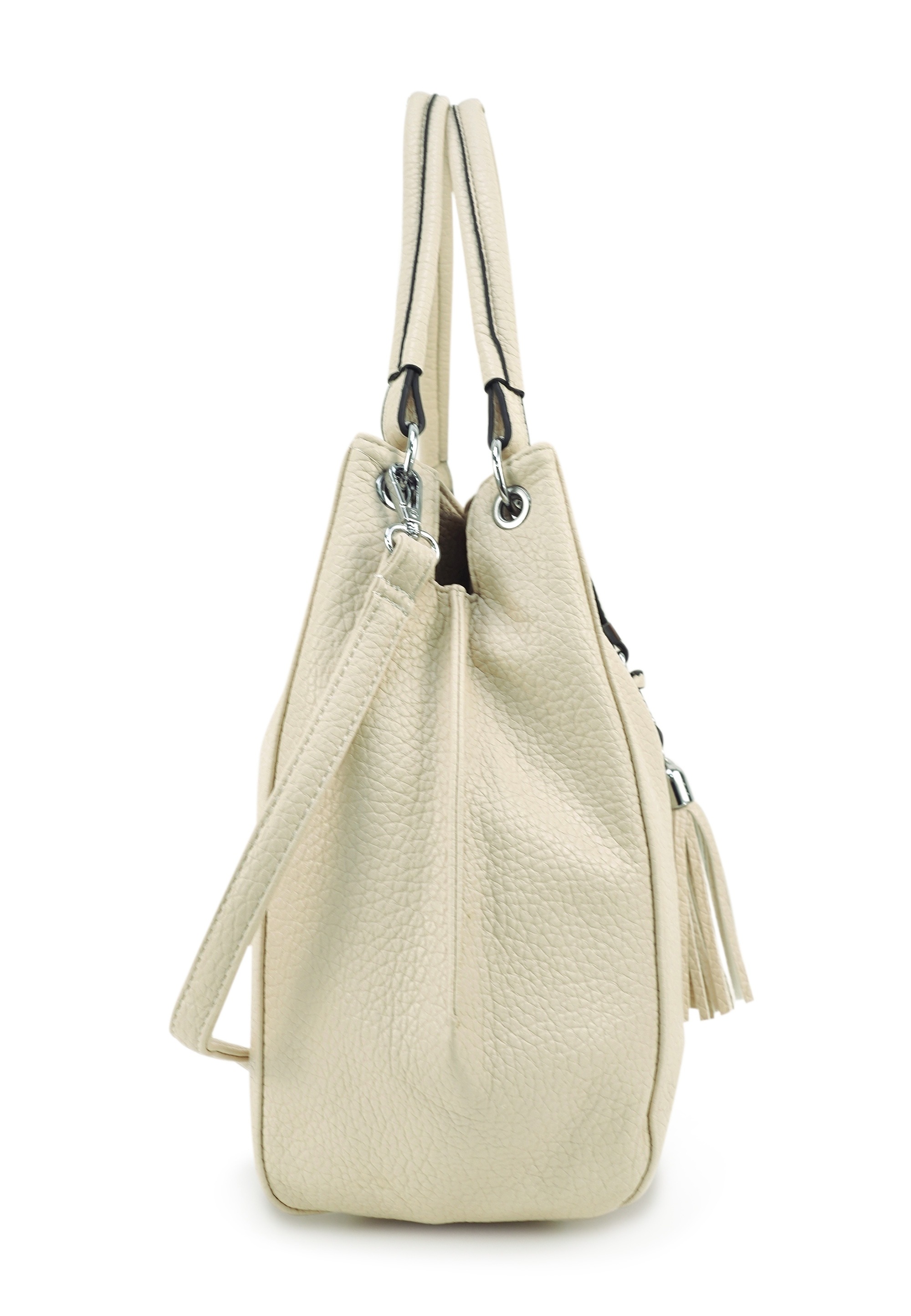 Schultertasche HARPA "UZAY", Damen, Gr. B/H/T: 12,5cm x 33cm x 38,5cm, ecru, Polyurethan (PU), unifarben, Taschen Schultertasche, mit dekorativer Troddel 3