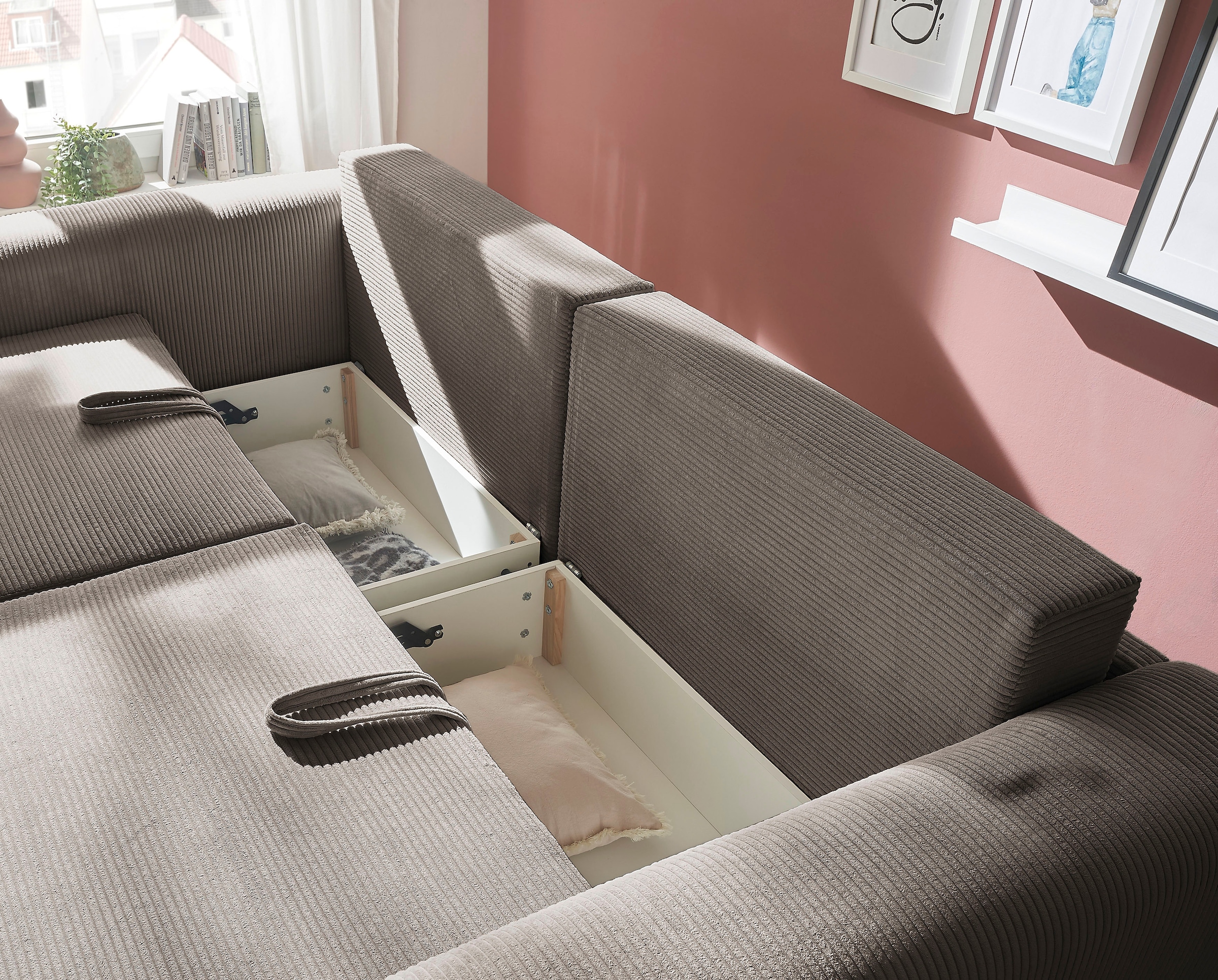 OTTO home Schlafsofa »PHEELIX Cord, mit 3 Funktionen« Elemente einzeln oder gleichzeitig ausziehbar, bequemer Sitzkomfort