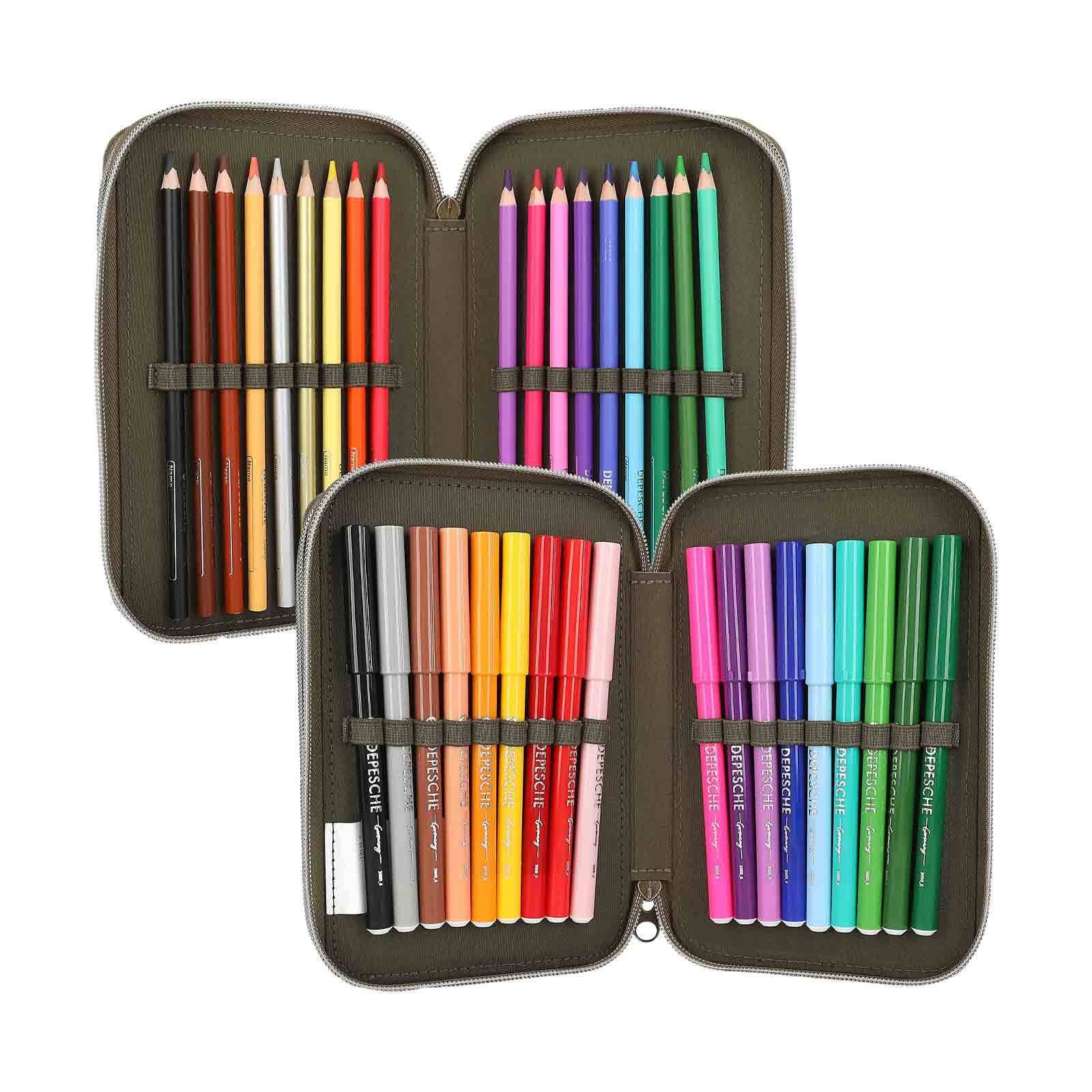 Depesche Buntstift »3-Fach Federtasche mit 3D Effekt Dino World 20 x 13 cm grün«