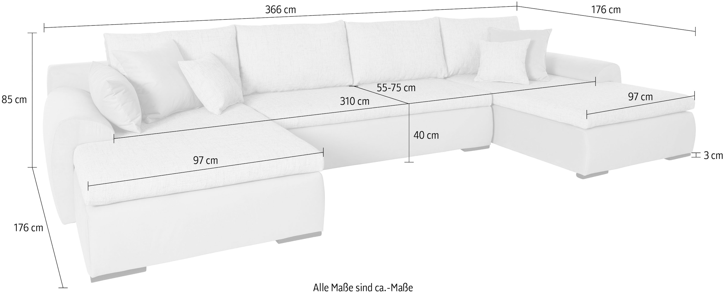 Home affaire Wohnlandschaft »Win U-Form«, wahlweise mit Bettfunktion und Bettkasten