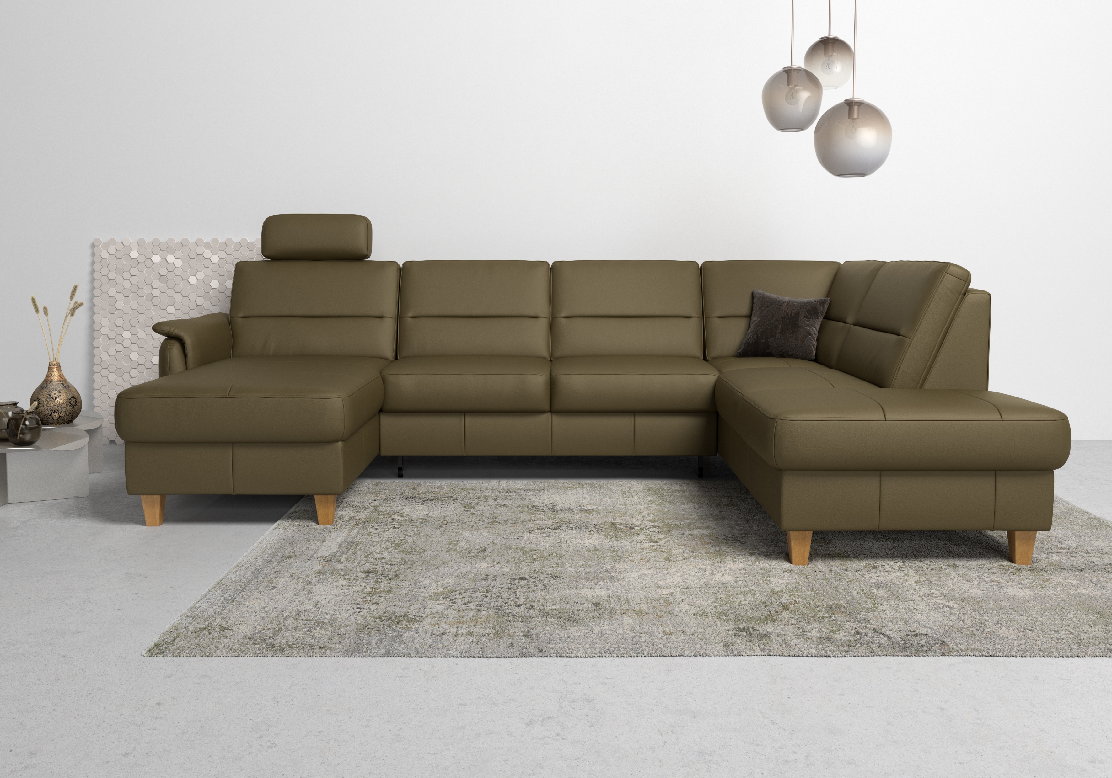 Home affaire Wohnlandschaft "Palmera U-Form, B: 308 cm, große Stoff + Leder Auswahl" mit Schlaffunktion & Bettkasten, Federkern, XXL-Wohnlandschaft
