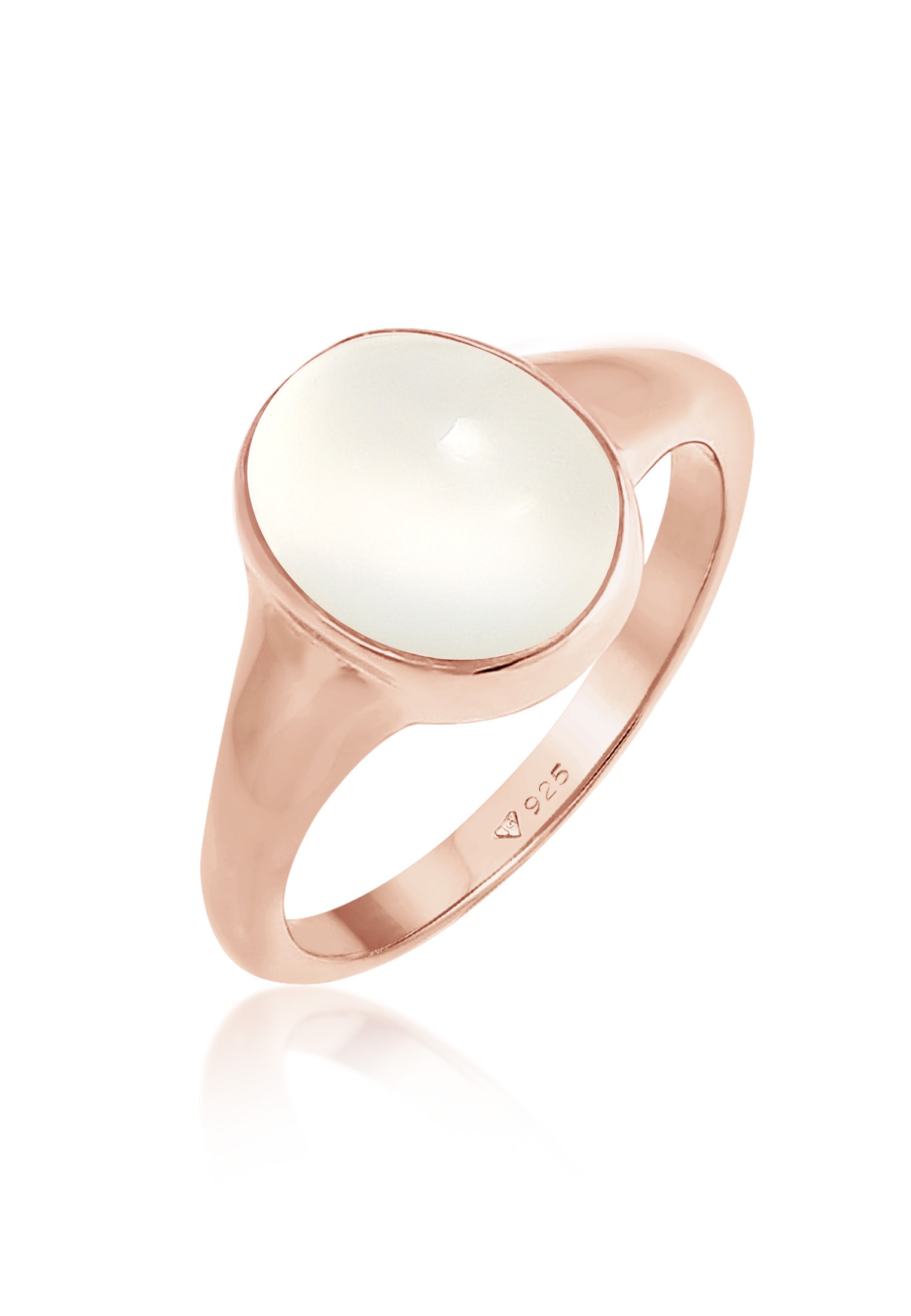 ELLI Damen Siegelring "Ring Siegelring Mondstein Oval 925 Silber", 56, ohne Stein, Silber 925 (Sterlingsilber), 10mm, rosa, Silber 925