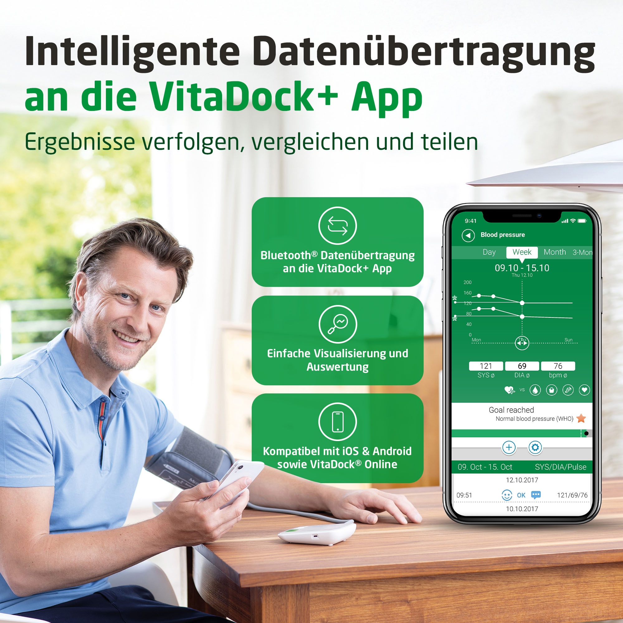 Medisana Oberarm-Blutdruckmessgerät »BU 572 connect« Je 199 Speicherungen für 2 Benutzer, zert. Medizinprodukt, Farbskala