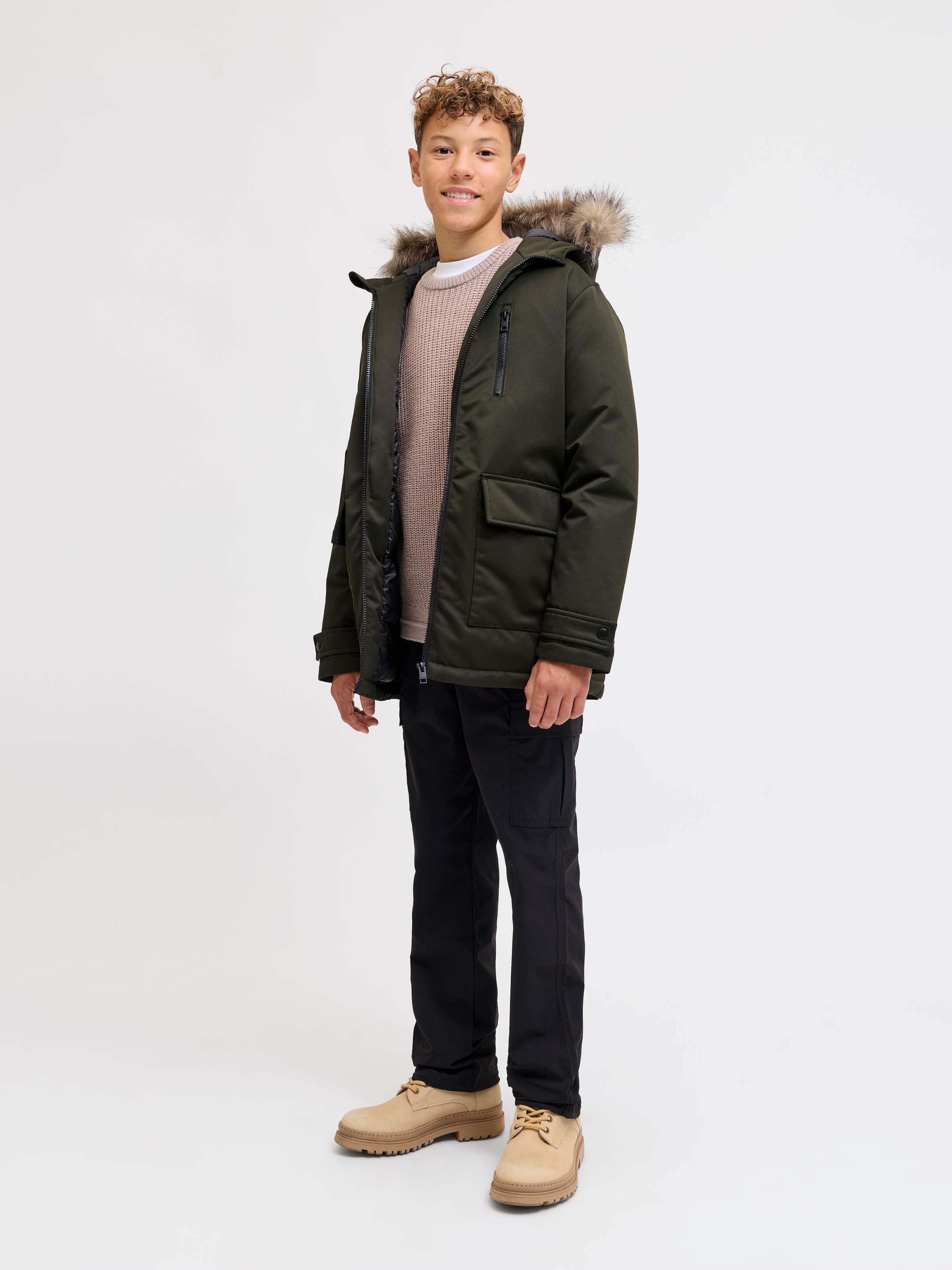 Jack & Jones Junior Parka »JJCHARLIE DETACHABLE FAUX FUR PARK JNR« mit Kapuze