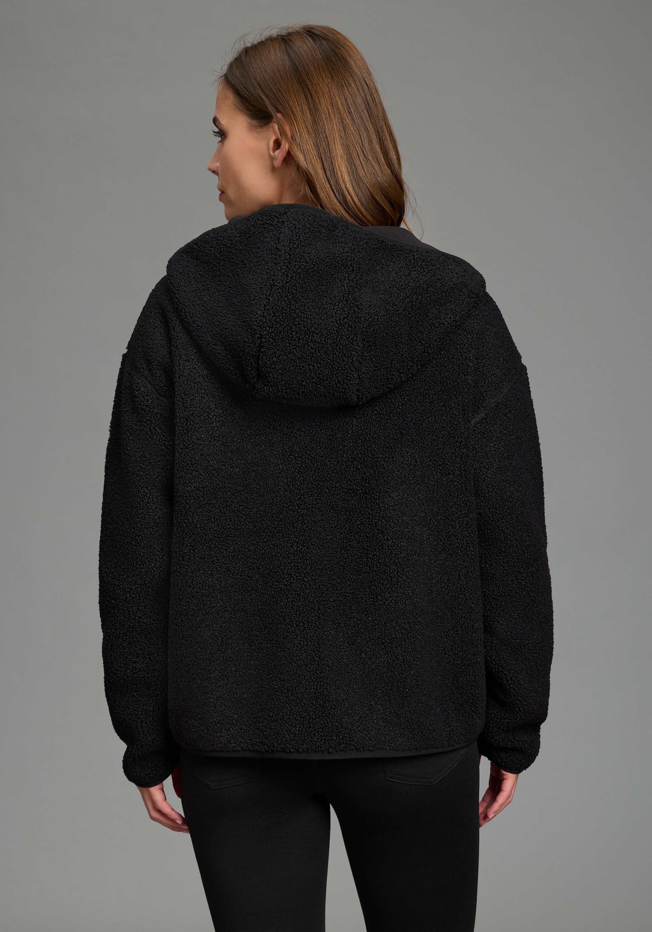 Polarino Fleecejacke mit Kapuze aus Teddy-Fleece, mit Kapuze und Brusttasche