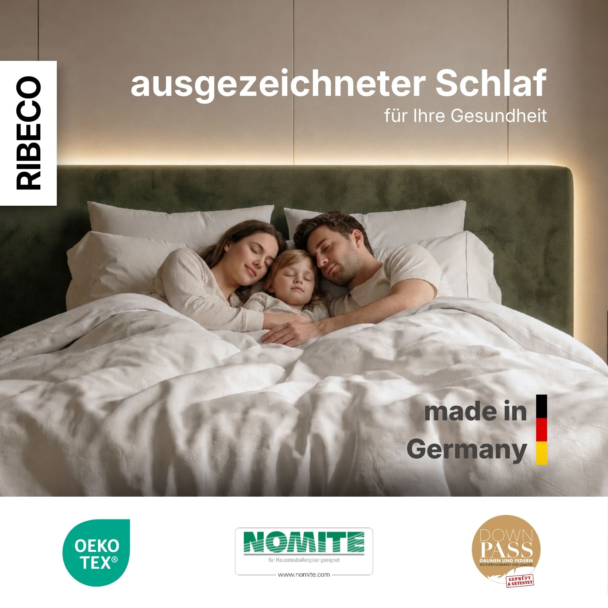 RIBECO Daunenbettdecke »Bettdecke in 135x200 und 155x220cm Topseller,« extrawarm Füllung 80Daunen20Federn 1 Stk. tlg. Daunen und Federn, Made in Germany, mit gratis 80x80 cm Kissen