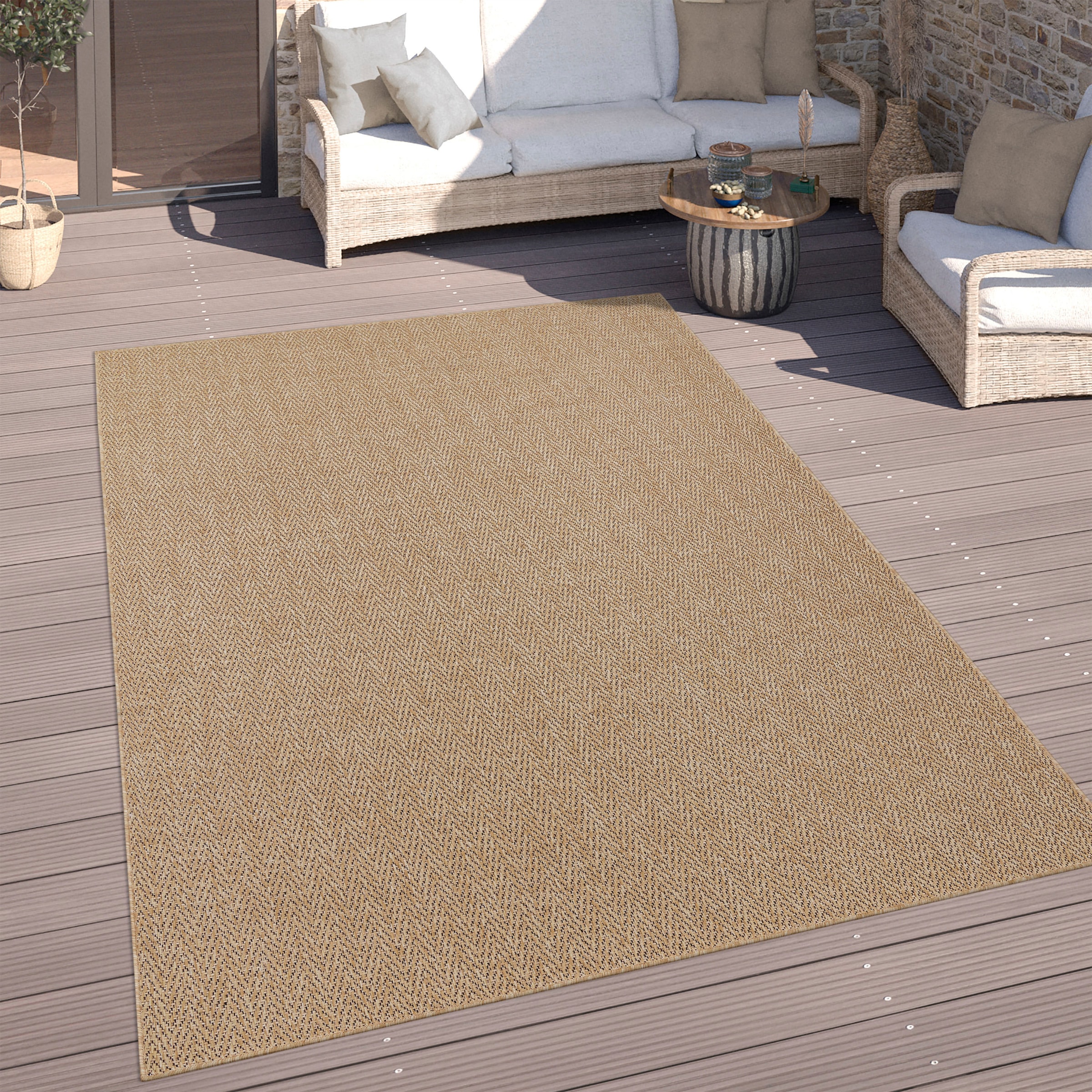 Paco Home Teppich In- 421«, rechteckig, und »Luca geeignet Outdoor BAUR | Farben, Uni geometrisch, Flachgewebe