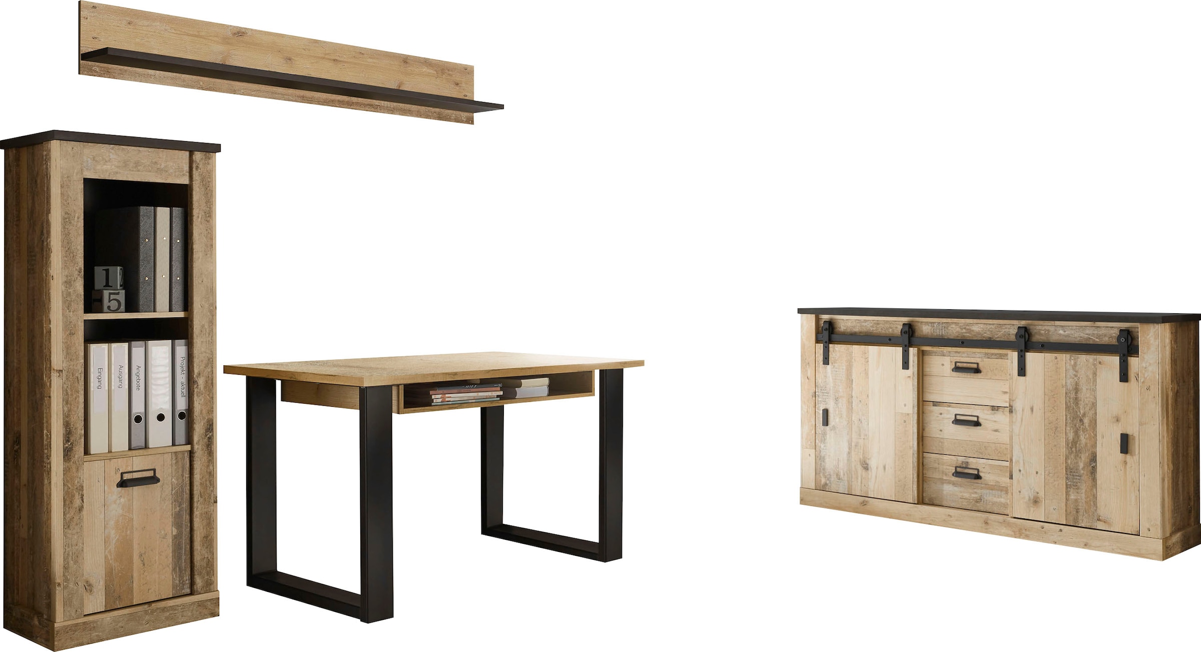 Home affaire Schrank-Set "SHERWOOD" 4 Stk. tlg. Büromöbel Set in Holz Dekor günstig online kaufen