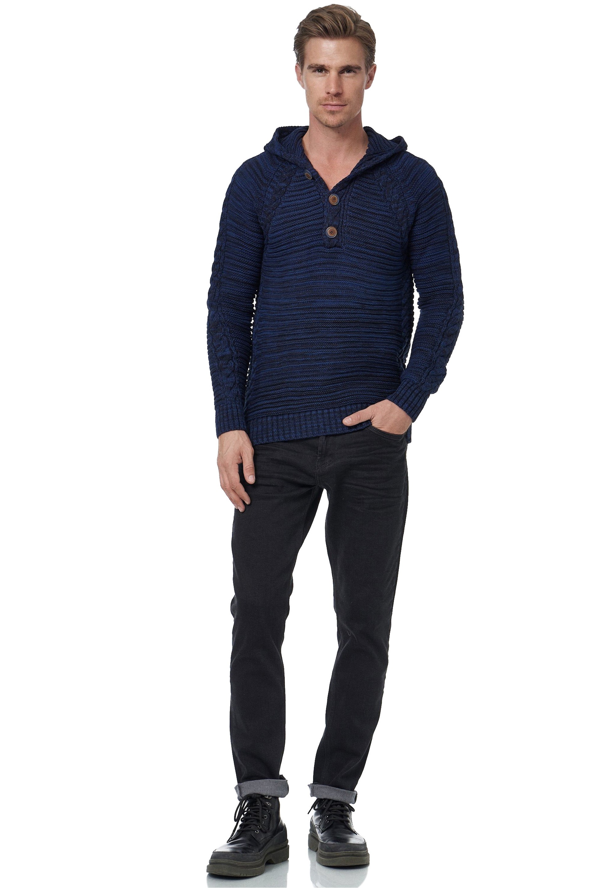 Rusty Neal Kapuzensweatshirt, mit modischer Knopfleiste