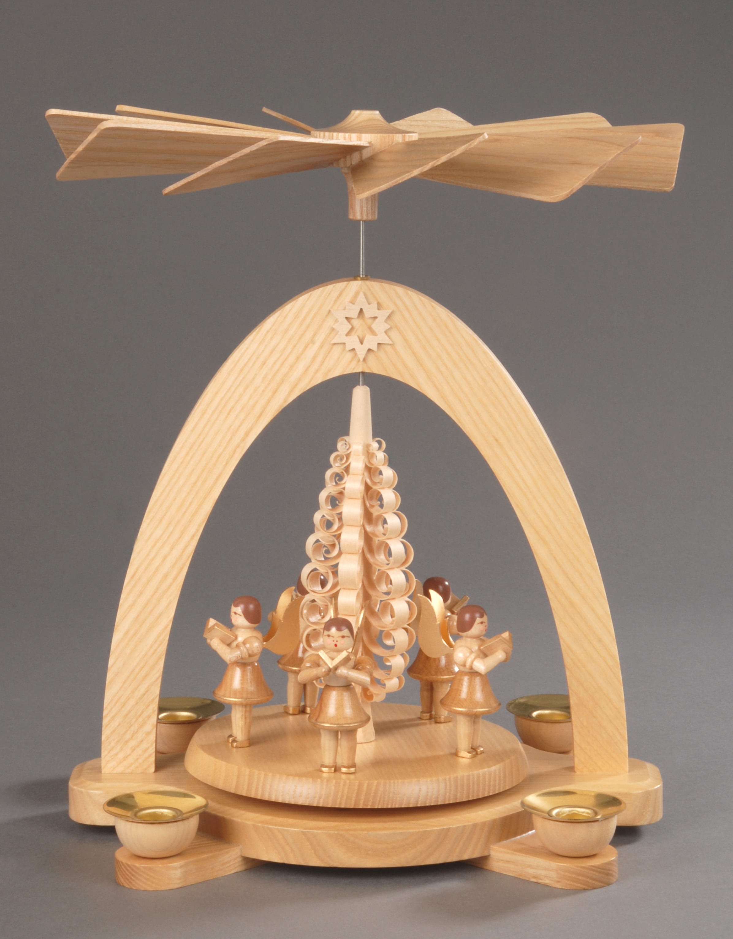 Albin Preissler Weihnachtspyramide "5 Engel mit Spanbaum, Handwerkskunst aus dem Erzgebirge" Weihnachtsdeko aus Holz
