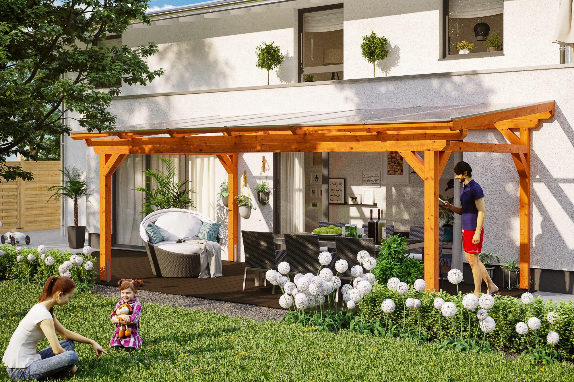 Skan Holz Terrassenüberdachung Sanremo 648 x 400 cm Leimholz Eiche hell günstig online kaufen