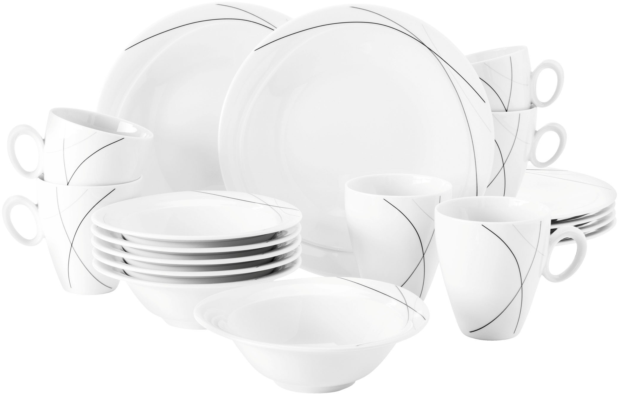 Seltmann Weiden Frühstücks-Geschirrset »Service, Trio Highline (Teller, Schale, Kaffeebecher)«, (Set, 18 tlg.), Teller, Becher, Schalen, Made in Germany, 18 Teile, für 6 Personen