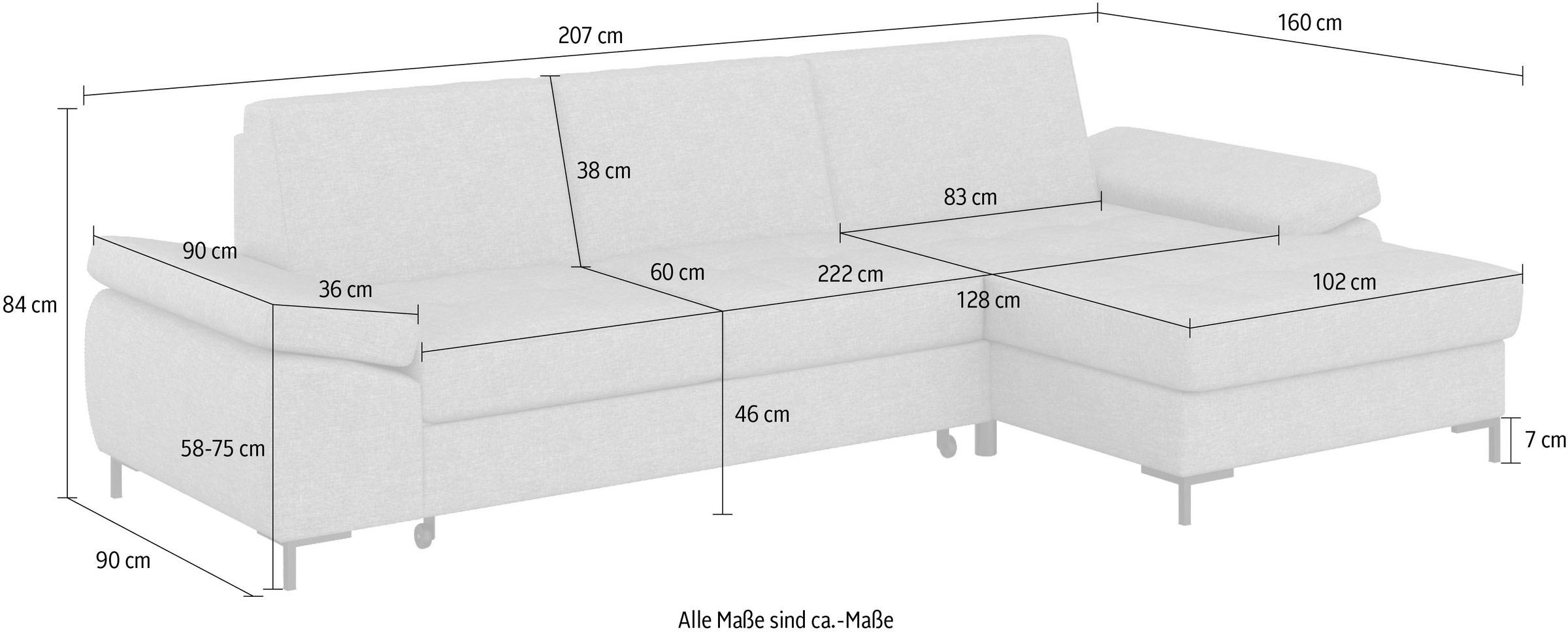 DOMO collection Ecksofa »Capelo L-Form«, mit Armteilverstellung, wahlweise mit Bettfunktion, Federkern