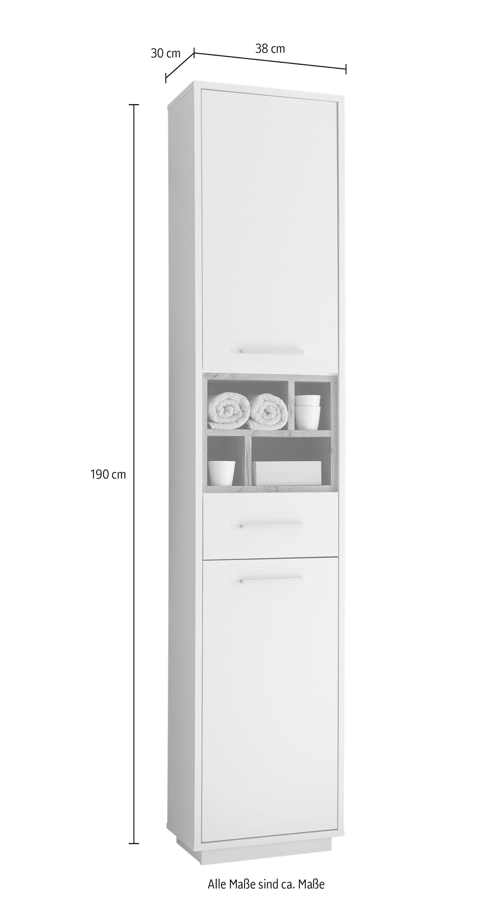 BASIC by Balculina Hochschrank »Mila, Badezimmerschrank BxHxT 38x190x30 cm«, (1 St.), Breite 38cm, Tür L/R monierbar, FSC-Mix 70%