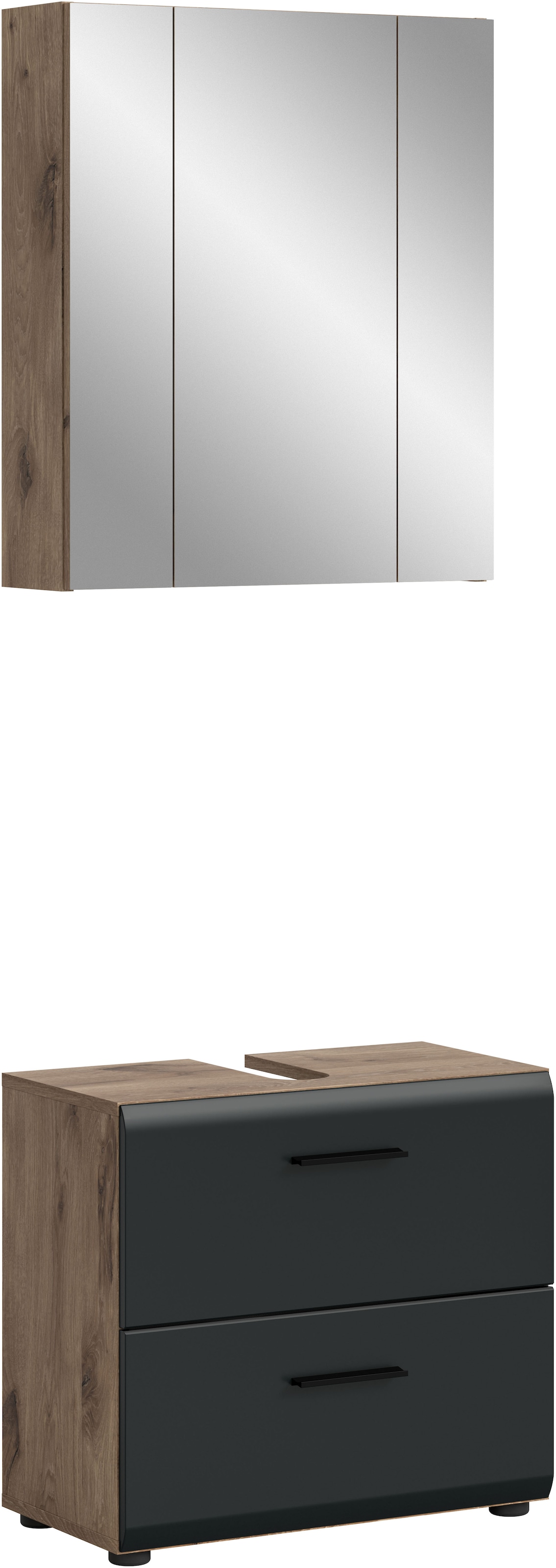 welltime Badmöbel-Set "FLORENZ, 2-teilige Badkombination, hochwertige MDF-Front" Set, bestehend aus: 1 Waschbeckenunterschrank, 1 Spiegelschrank, 2 Stk. tlg.