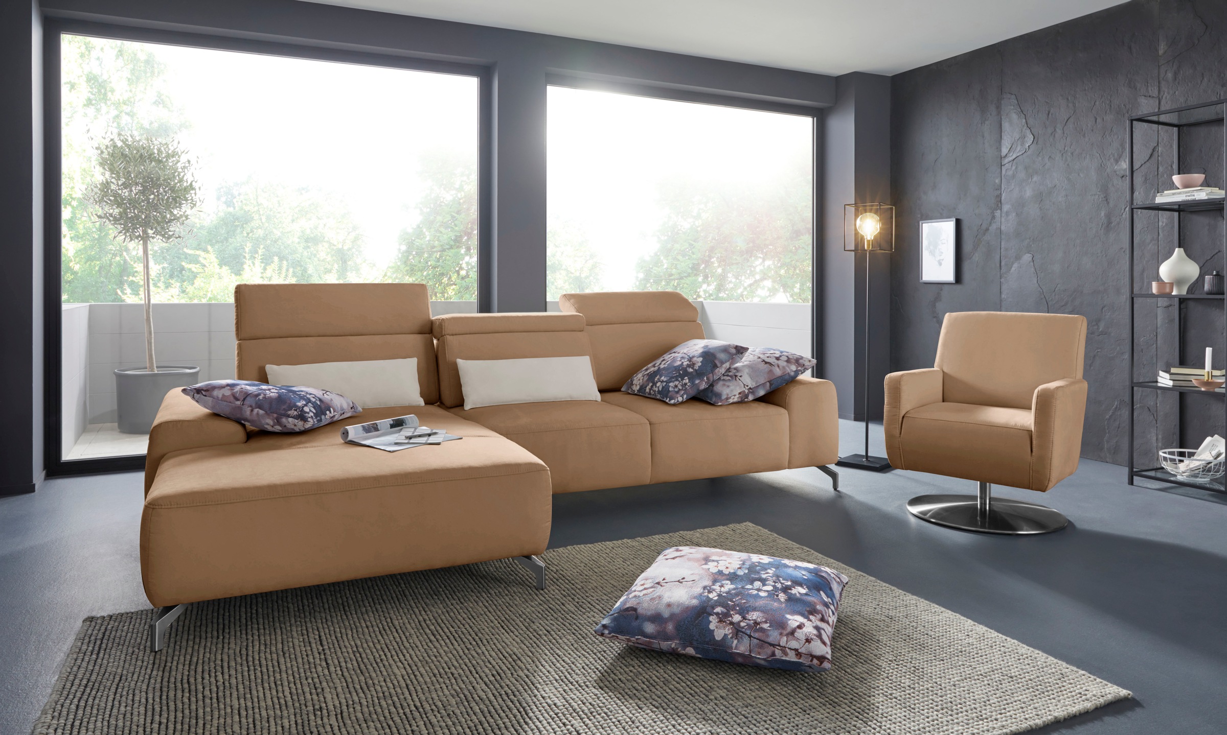 sit&more Ecksofa »Gizeh L-Form«, Fußhöhe 12 cm, inklusive Sitztiefenverstellung und Kopfteilverstellung