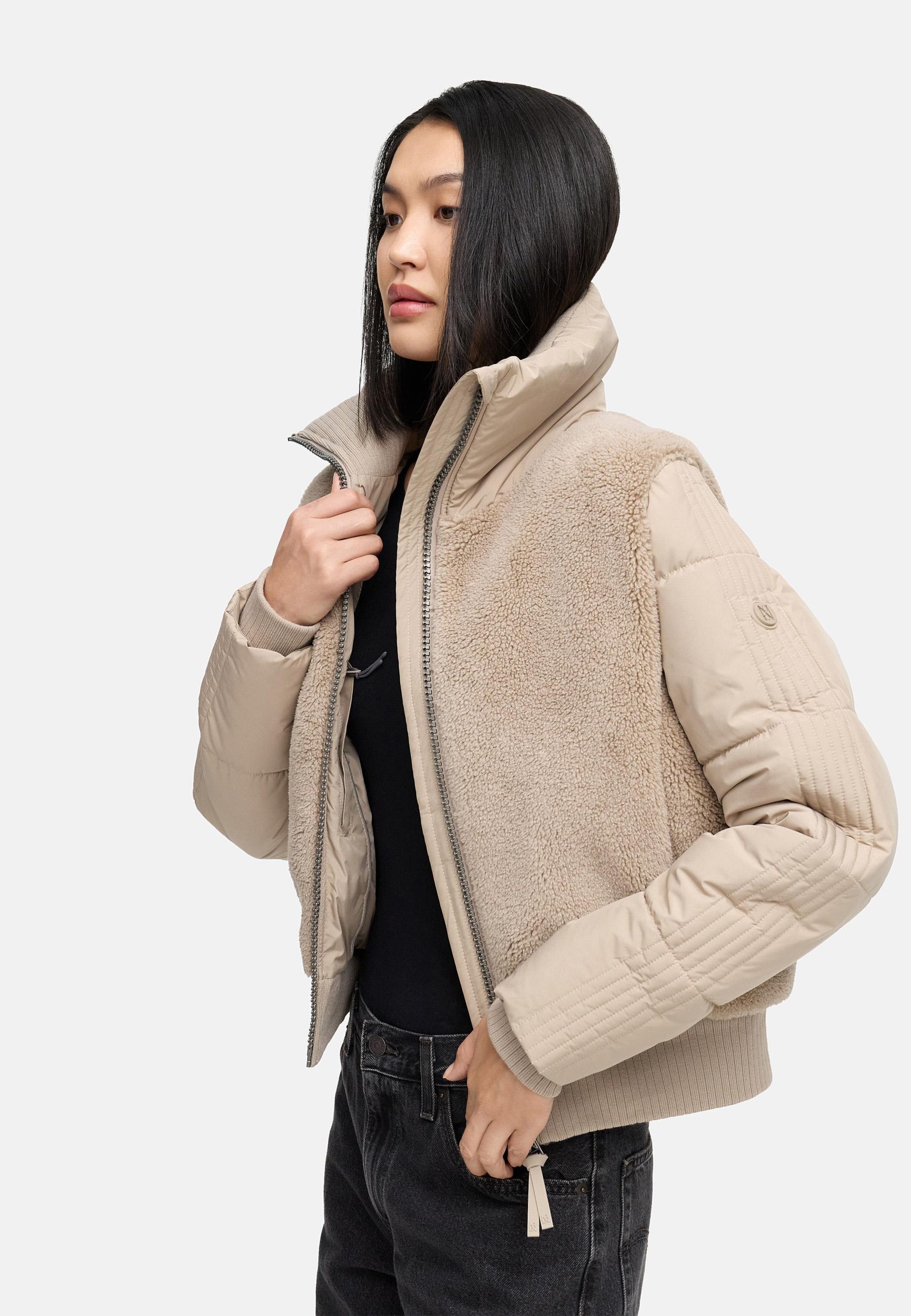 Navahoo Plüschjacke »Teddyzone 14«, ohne Kapuze, Teddy-Fleece Jacke mit hohem Kragen