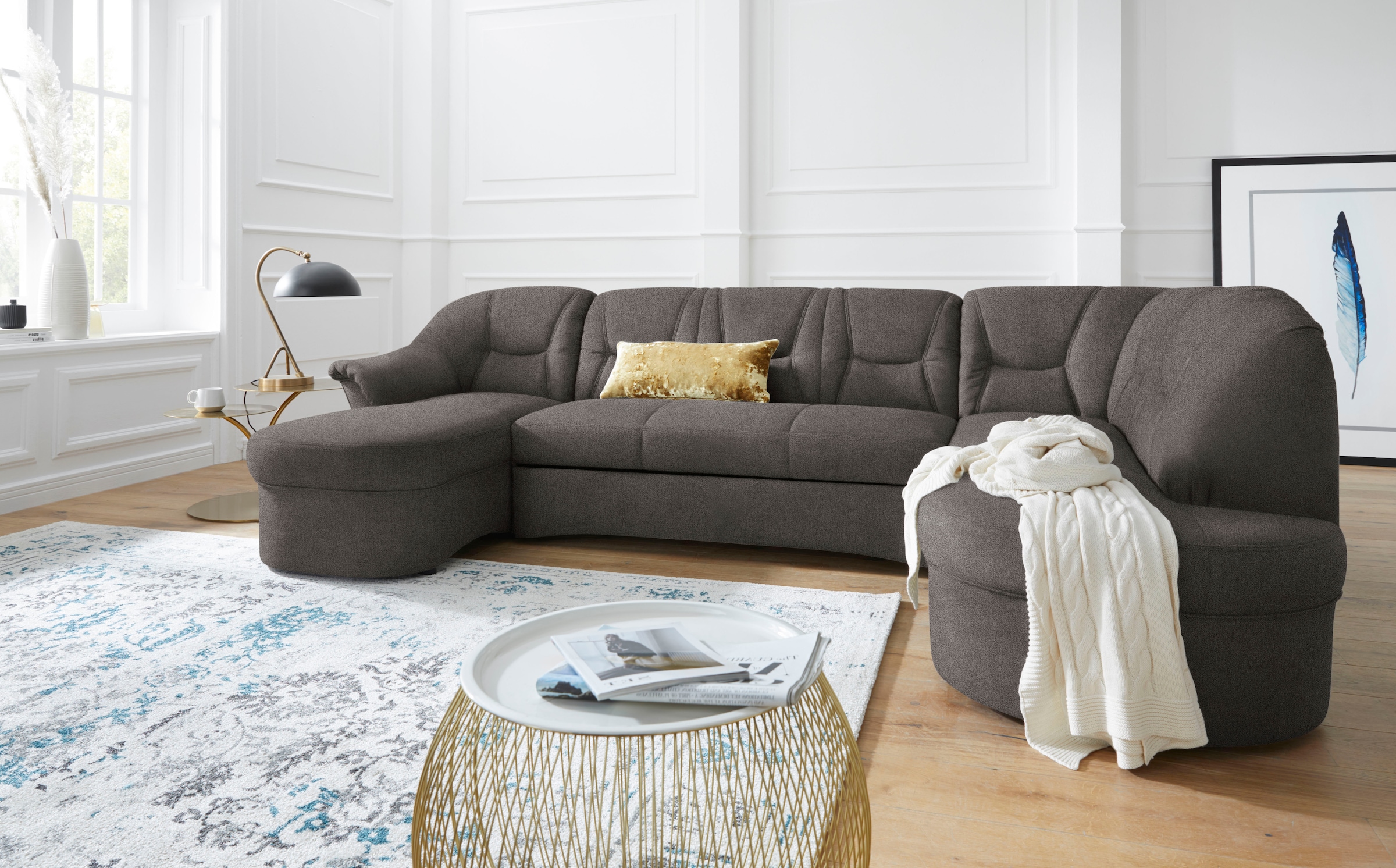 DOMO collection "SARAFINA 295x83x180 cm, auch mit Federkern für mehr Sitzkomfort" whlw. mit Bettfunktion, elegantes Design, U-Form