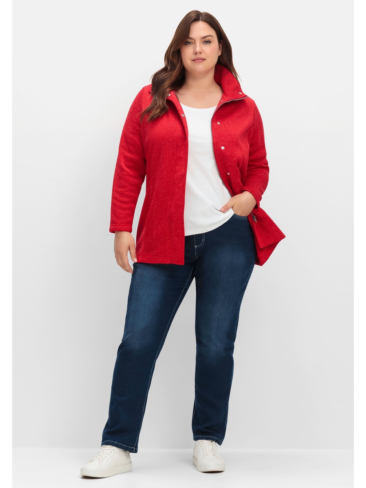 Sheego Fleecejacke »Große Größen«, ohne Kapuze, aus meliertem Strickfleece