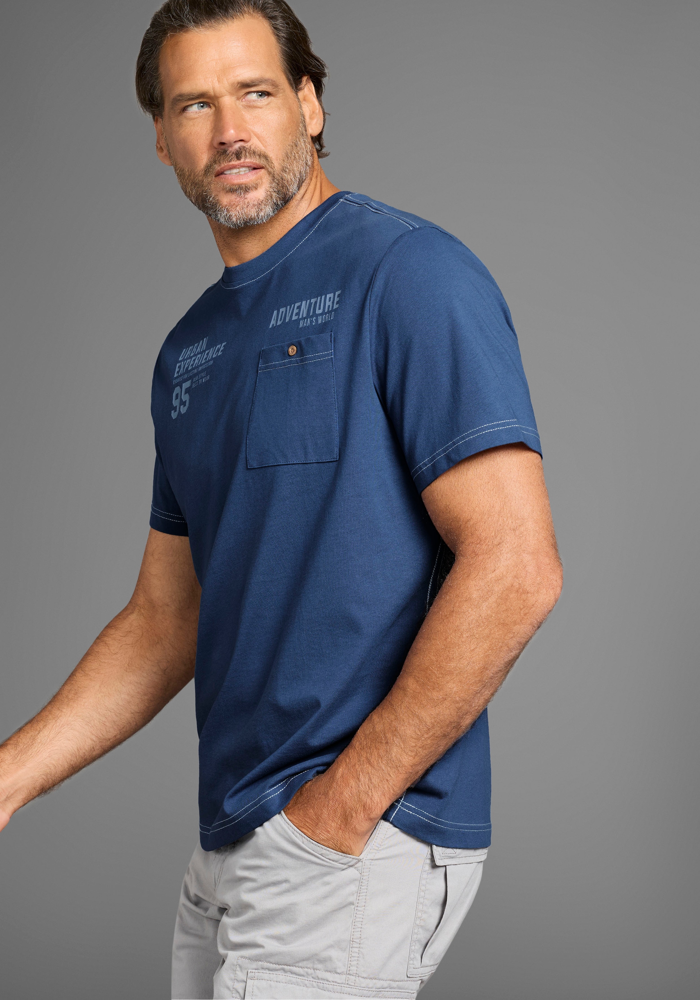 Man's World T-Shirt, mit Kontrastnähten und funktionaler Brusttasche