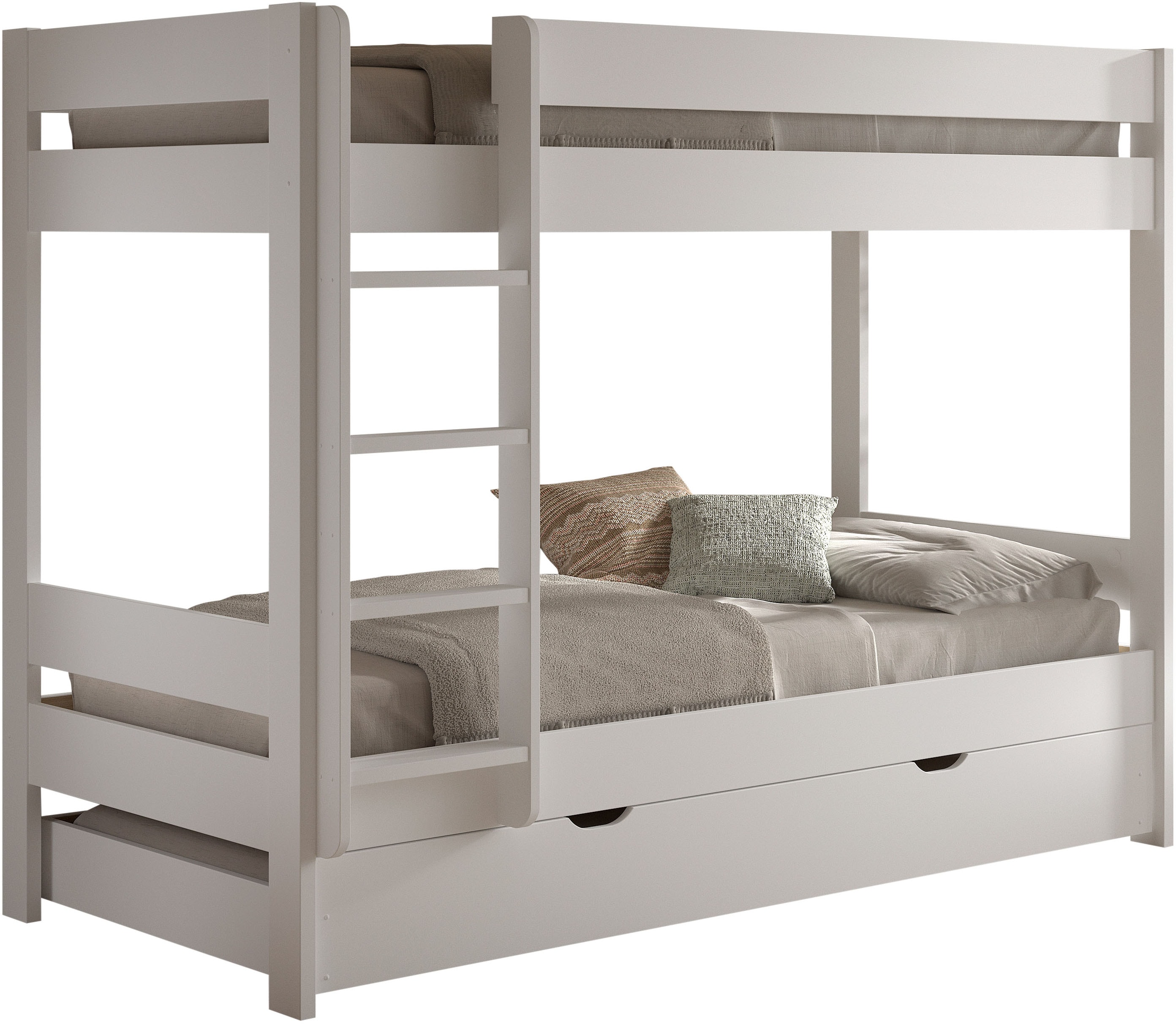 Vipack Etagenbett "Primo mit 2 Liegeflächen 90 x 200 cm, inkl. Massivholz Rolllattenrost" Kiefer massiv, weiß lackiert, ohne oder mit Bettschublade auf Rollen