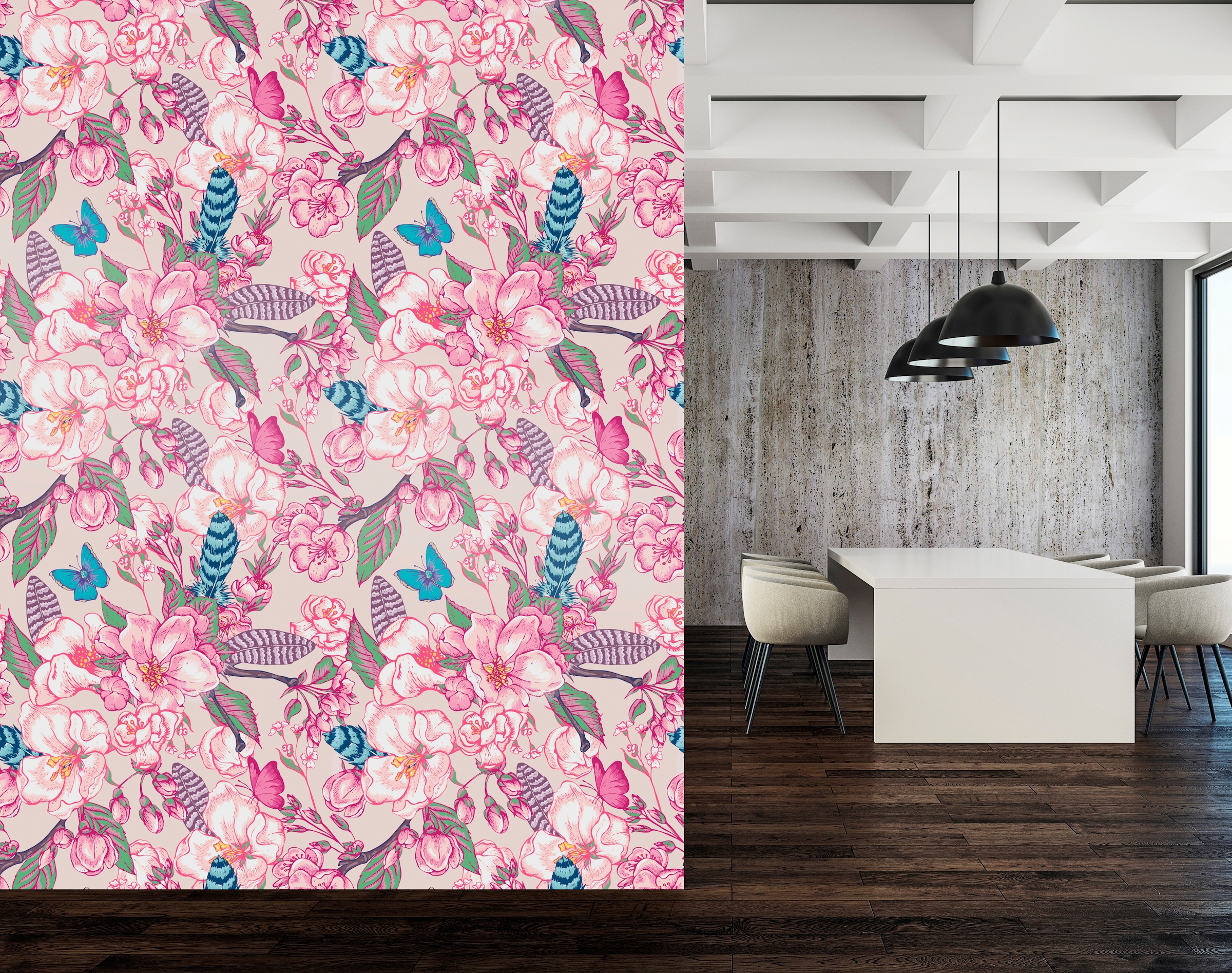queence Vinyltapete »Mia«, bedruckt-Motiv-botanisch-floral-gemustert-natürlich, 90x250cm, selbstklebend, kinderleichte Anbringung, Sticker