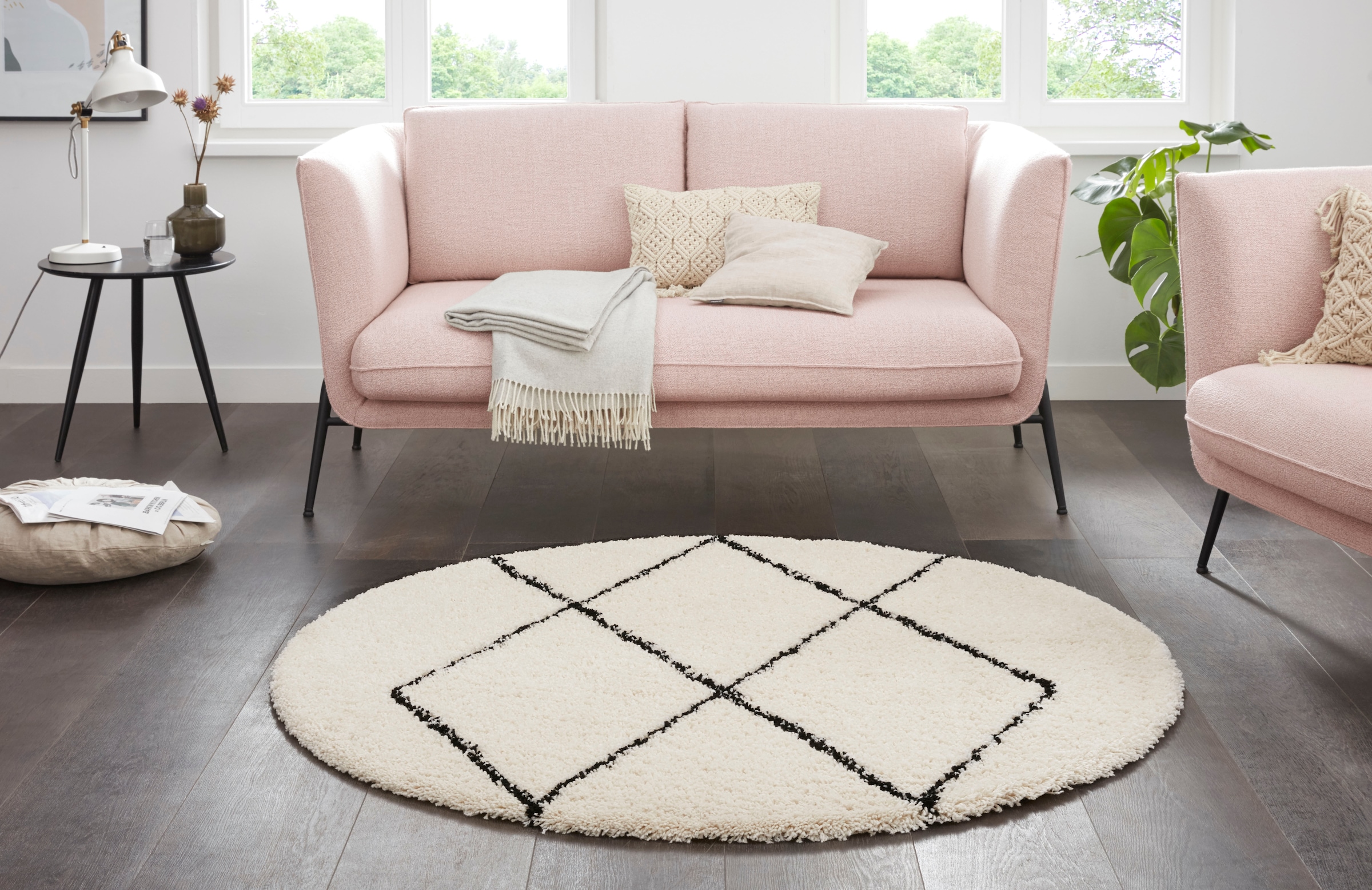 andas Hochflor-Teppich »Lene«, rund, 35 mm Höhe, Hochflor, Scandi-Look, Gestreift, Schlafzimmer, Robust, Pflegeleicht