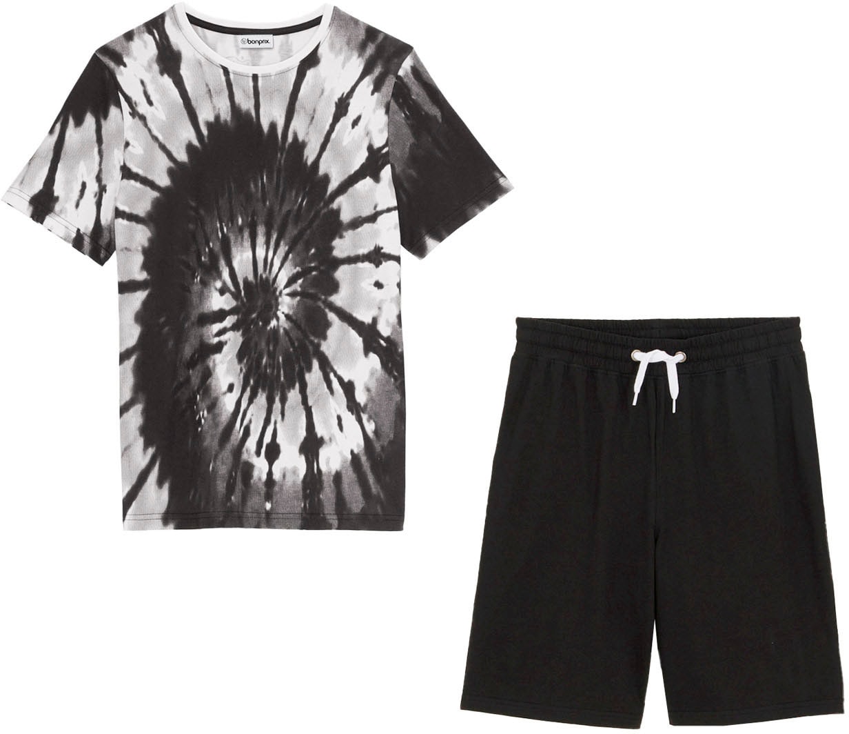 bonprix T-Shirt "T-Shirt und Jersey-Bermuda (2-tlg.Set) aus reiner Baumwolle" Set, 2 Stk. Regular Fit, Kurzarm, aus Baumwolle, im 2-teiligen Set