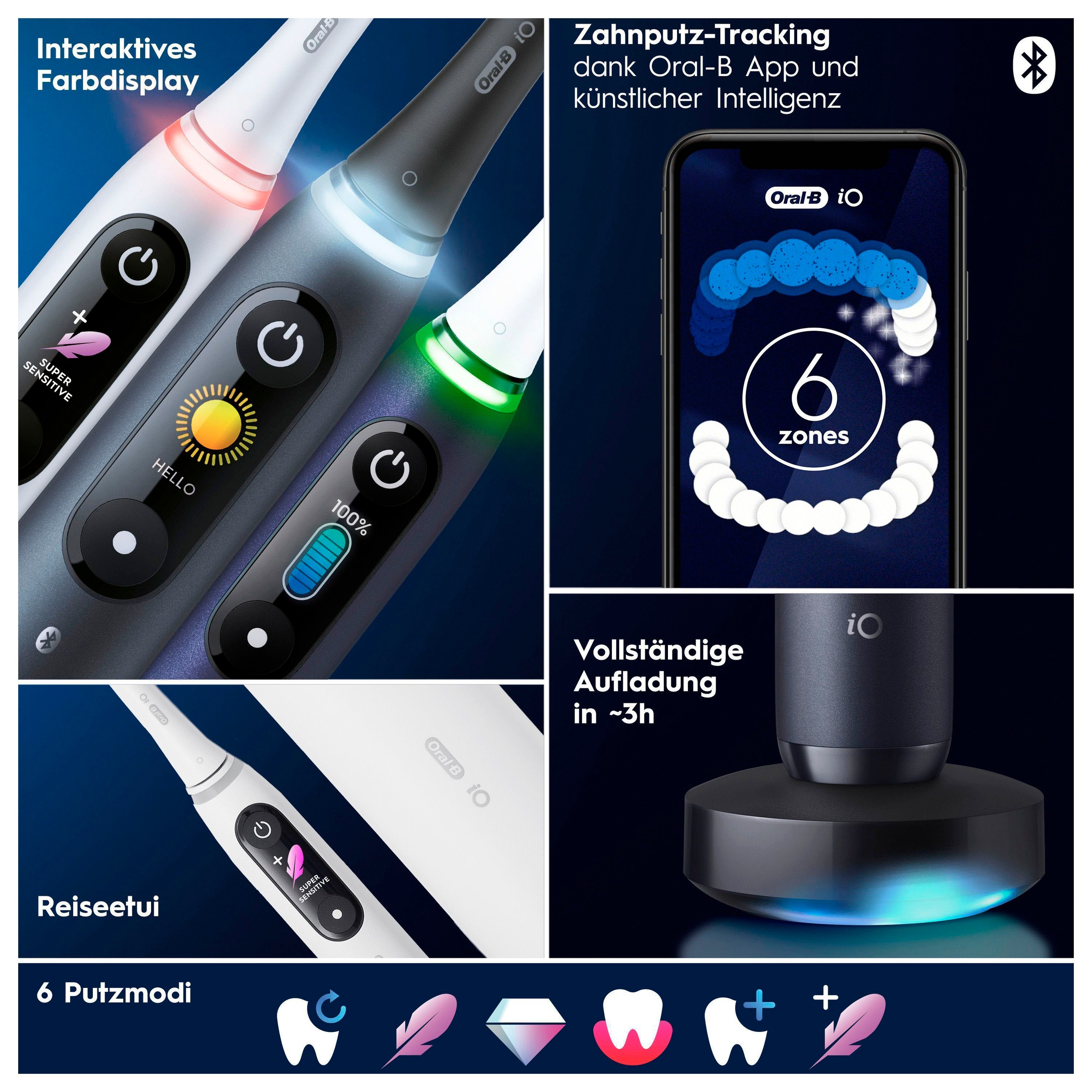 Oral-B Elektrische Zahnbürste »iO 8«, 3 St. Aufsteckbürsten, 6 Putzmodi