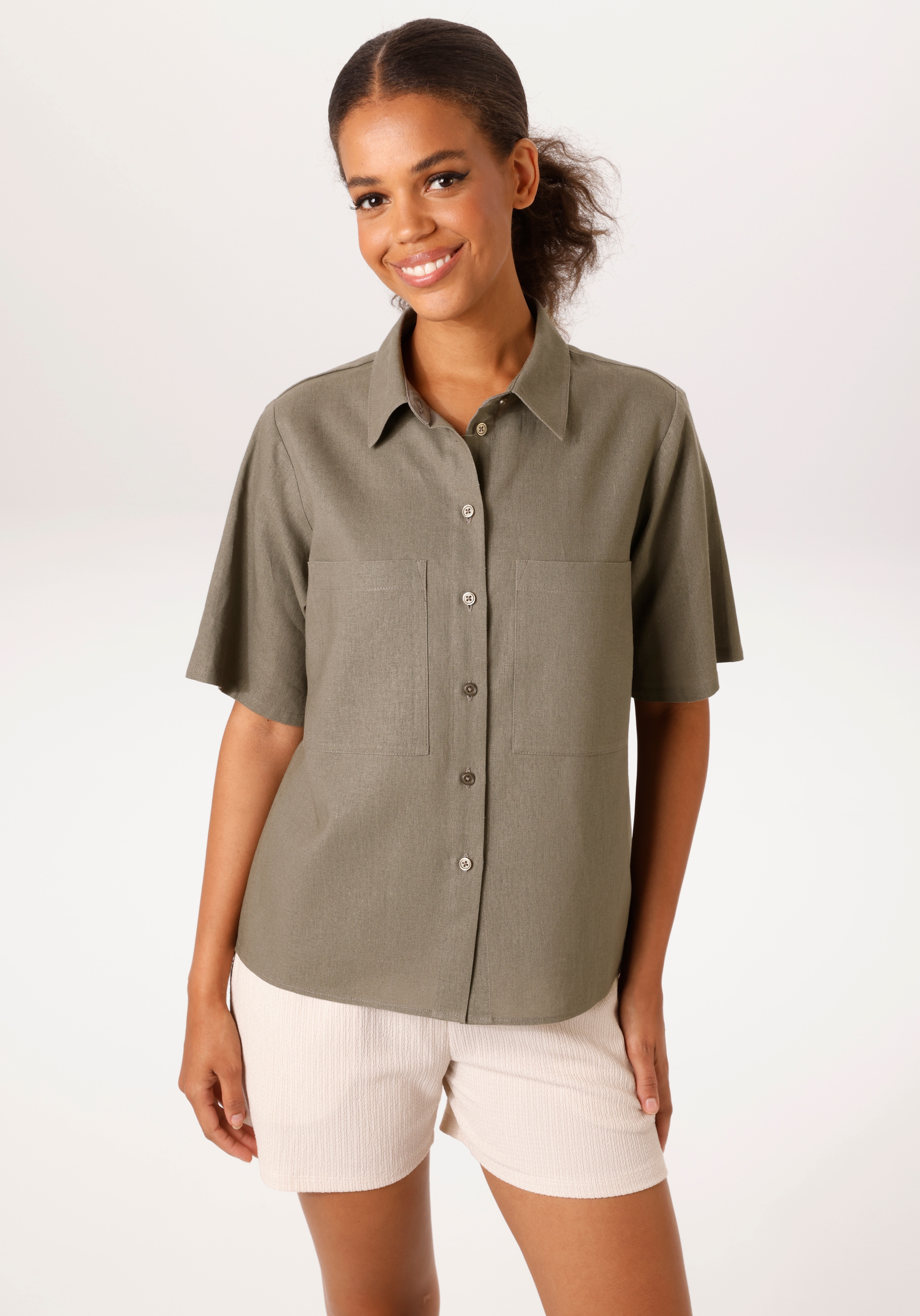 Aniston CASUAL Kurzarmbluse mit Leinen