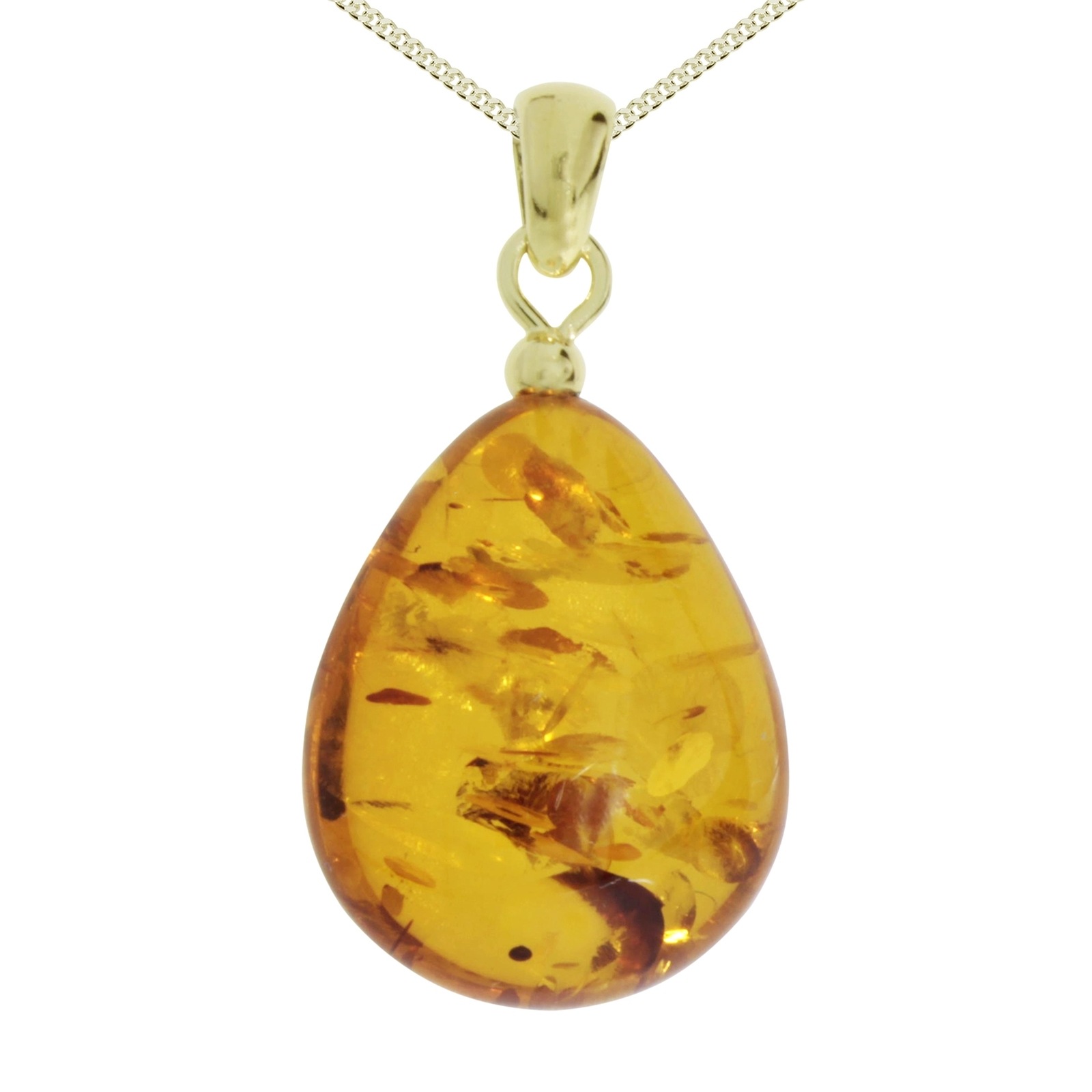 Kette mit Anhänger OSTSEE-SCHMUCK "Ostsee-Schmuck Kette mit Anhänger Tropfen flach, ca. 22 mm lang" Gr. 42, gold, Halsketten, Damen, 42cm, Silber 925 (Sterlingsilber), L: 42 4