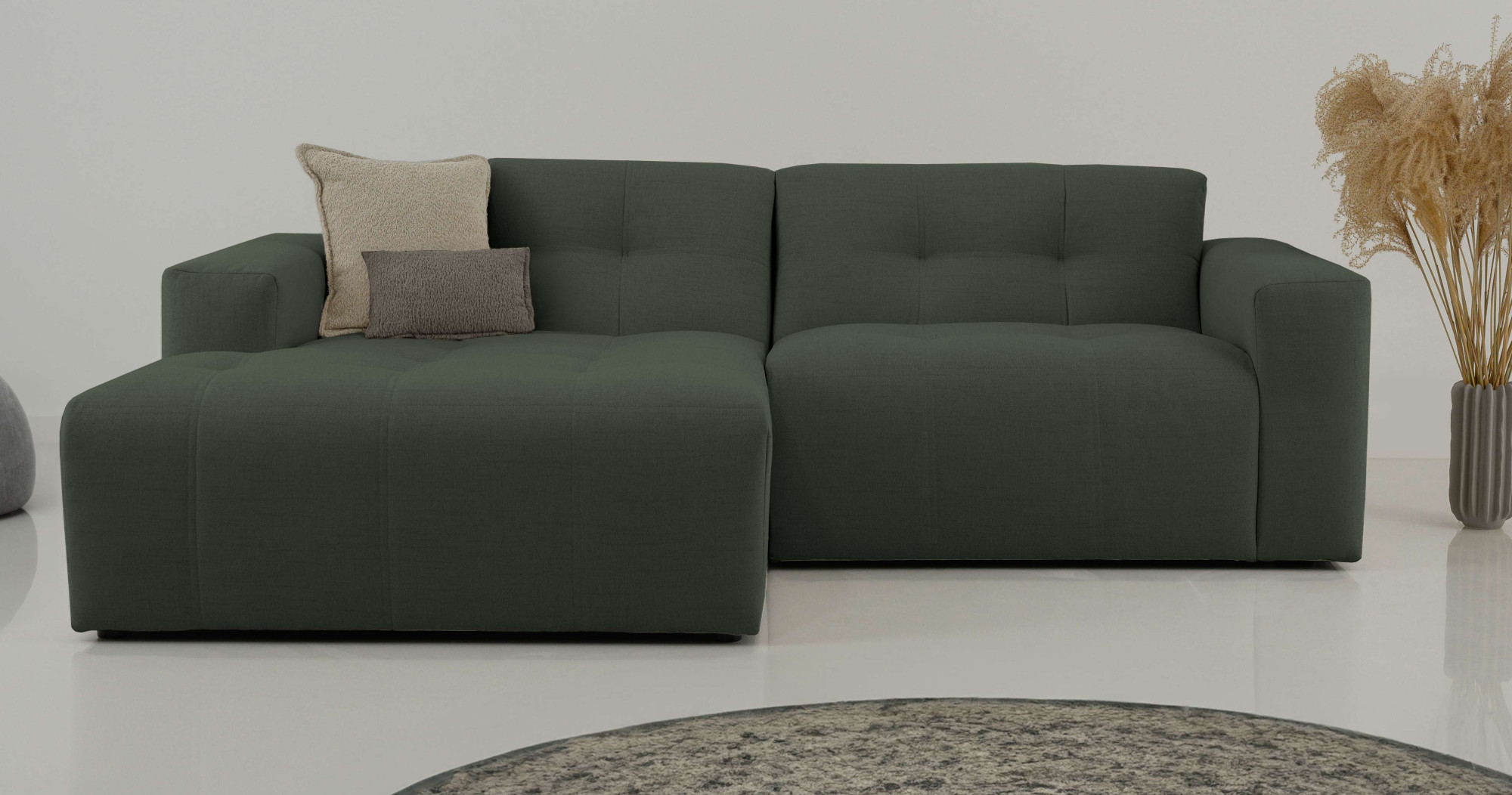 OTTO home Ecksofa "Tapley" Breite 221 cm,Boucle, Struktur fein, mit Knopfsteppung, bodentief