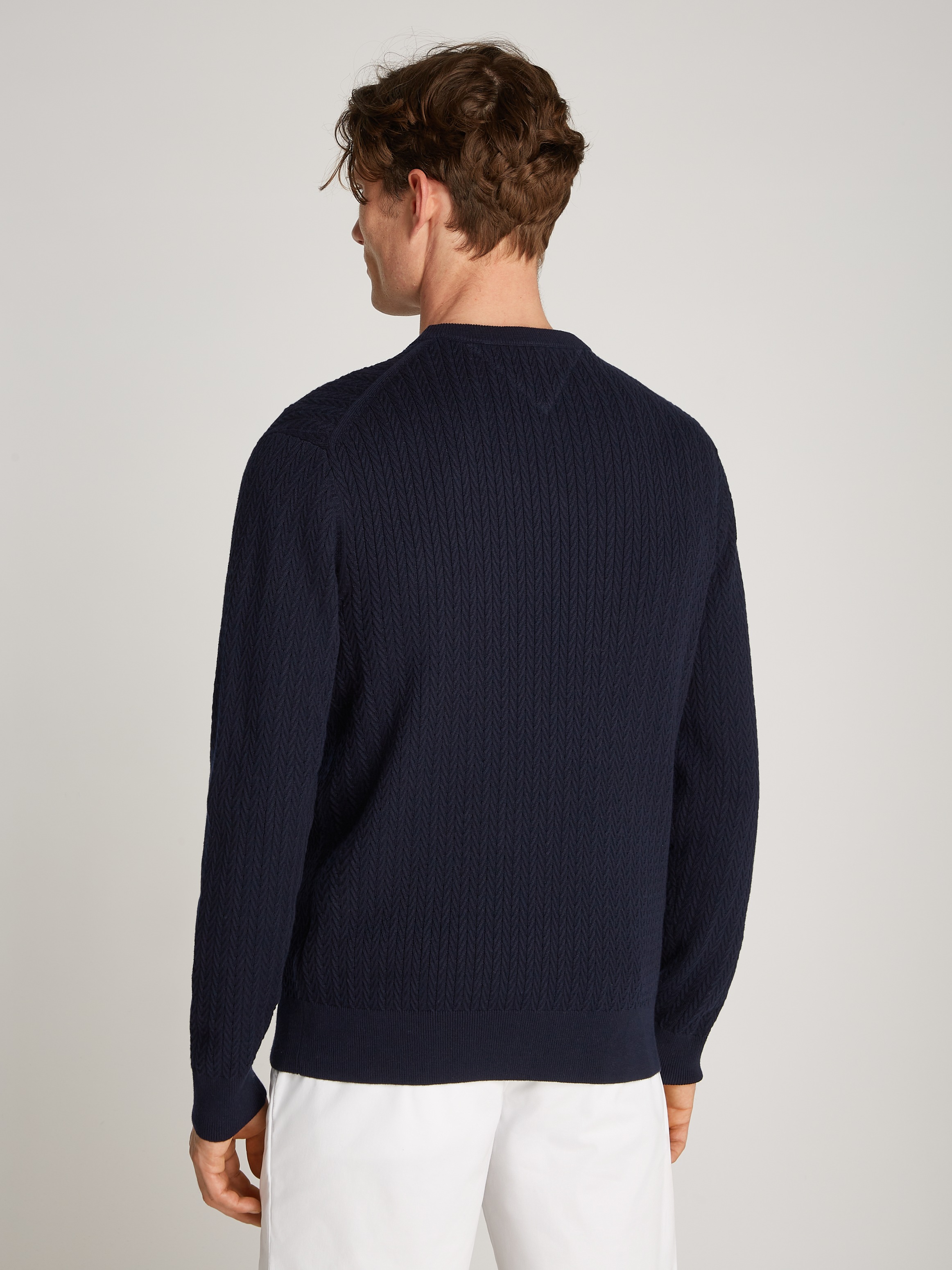 Tommy Hilfiger Strickpullover »HERRINGBONE STRUCTURE C NK«, mit Zopfmuster