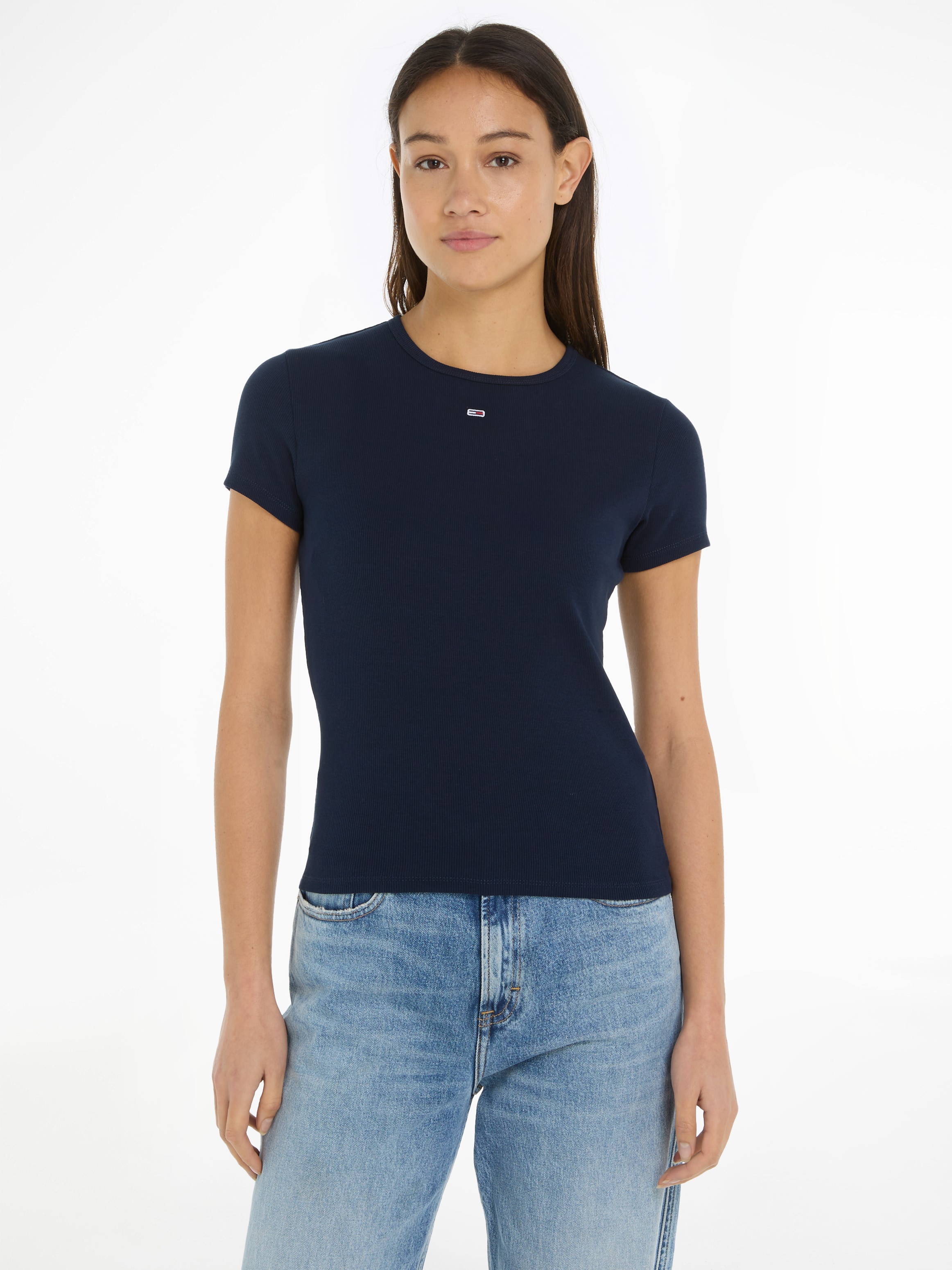 Tommy Jeans Kurzarmshirt "TJW SLIM ESSENTIAL RIB SHORT SLEEVE EXT" Baumwoll günstig online kaufen