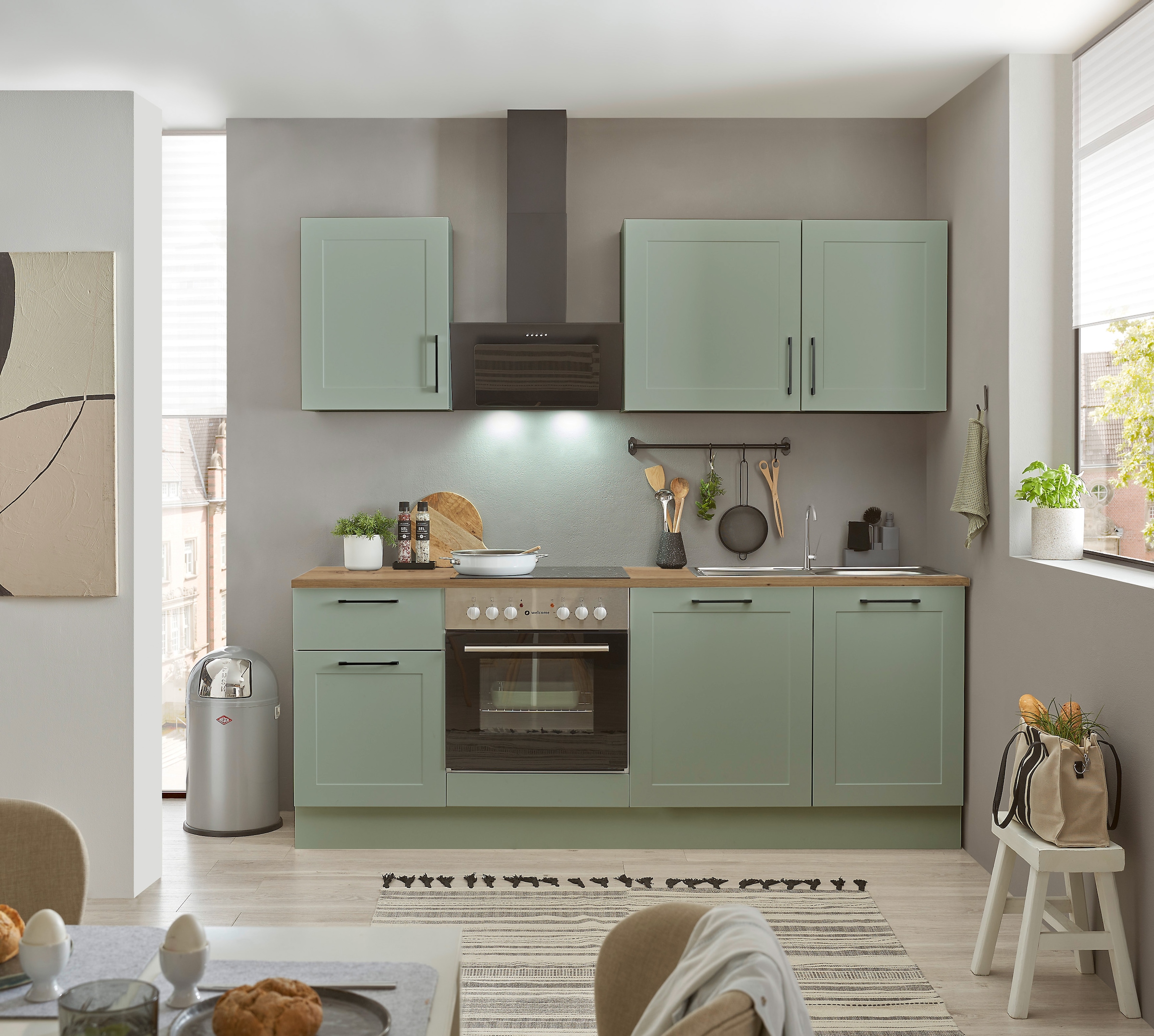 BASIC by Balculina Küchenzeile »Marsi«, Breite 220 cm, wahlweise mit E-Geräten, mit Soft-Close-Funktion