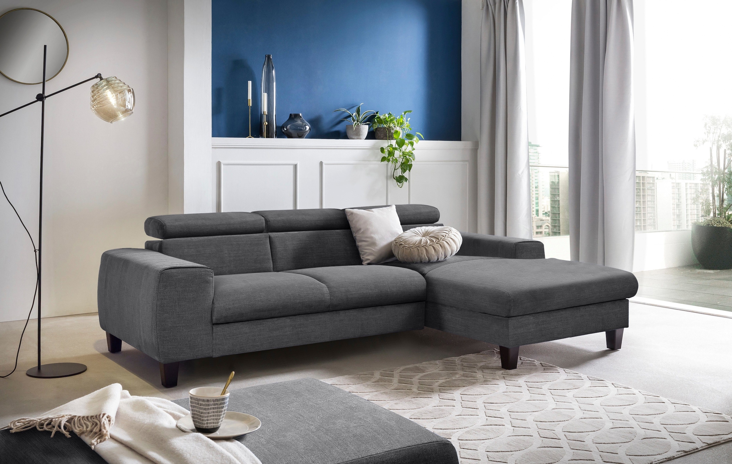 COTTA Polstergarnitur »Morven L-Form«, (Set), Set bestehend aus: Ecksofa mit Kopfteilverstellung & Hocker