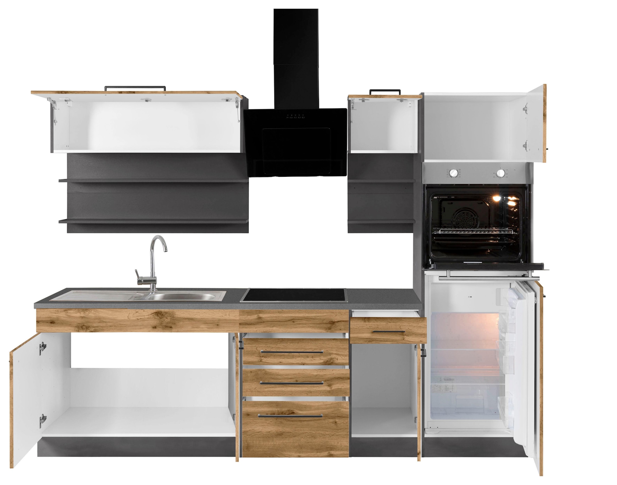 KOCHSTATION Küchenzeile »KS-Tulsa«, ohne E-Geräte, Breite 270 cm, schwarze Metallgriffe, MDF Fronten