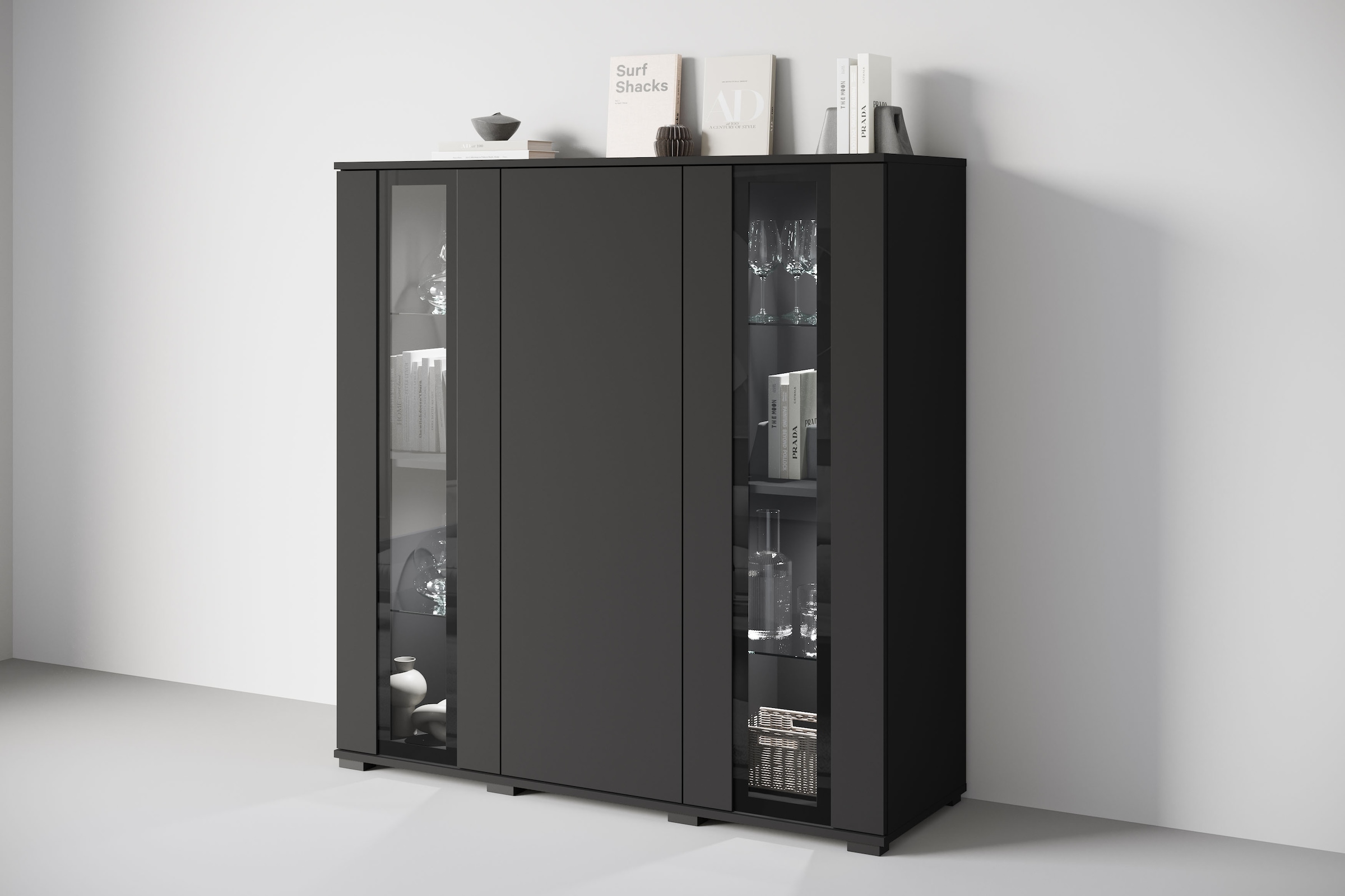 INOSIGN Highboard "Caro, modernes Design mit Glaseinsätzen, Breite 120 cm" günstig online kaufen